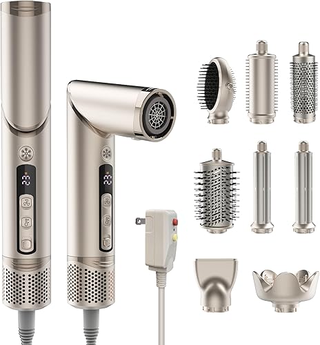 Estilizador de Aire Caliente y Cepillo Secador 8 en 1, estilizador iónico de cabello para dar volumen, rizar, alisar, secado rápido con rizadores de