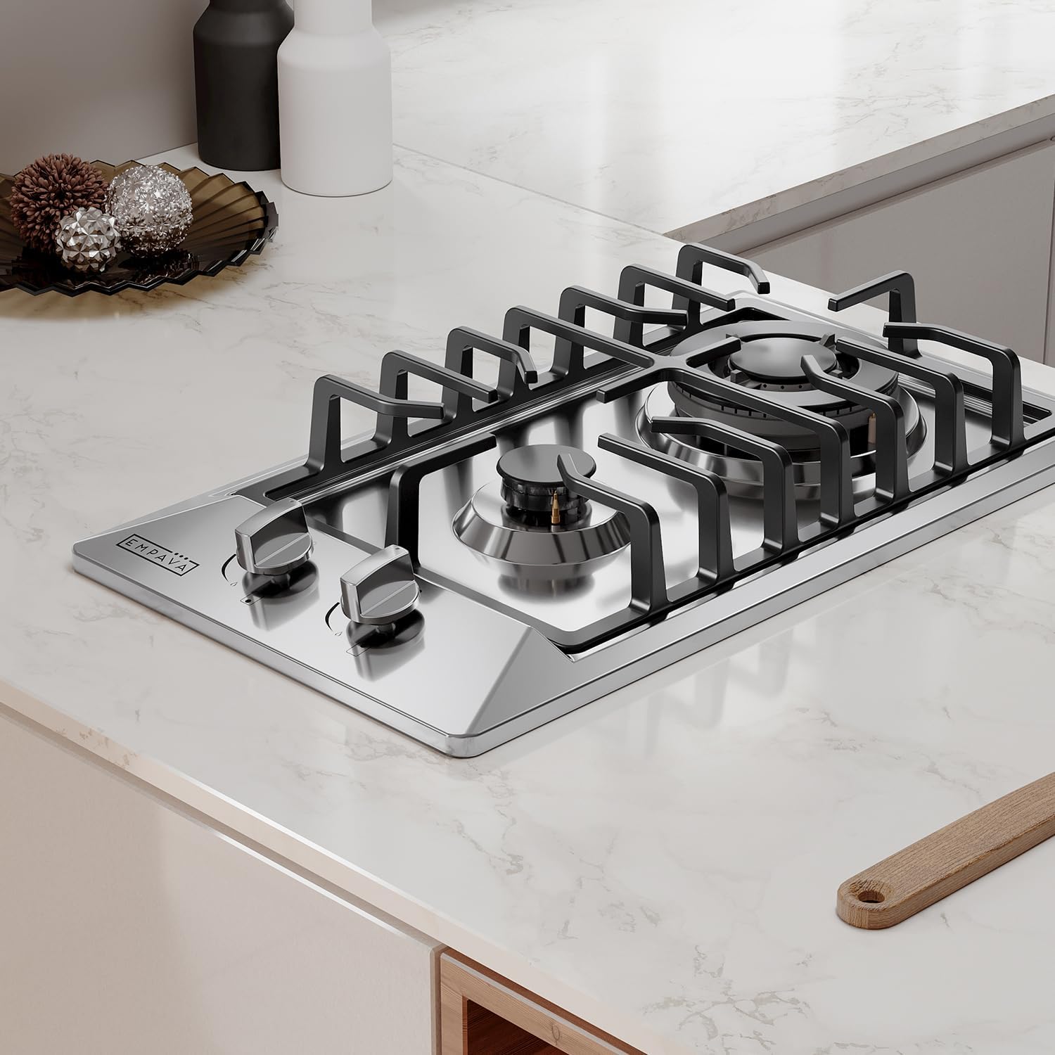 Empava 12" Gas Cooktop, Rv Stove Top, 2 Burner Italy SABAF Sealed, Cooktops, NG/LPG Convertible in Stainless Steel