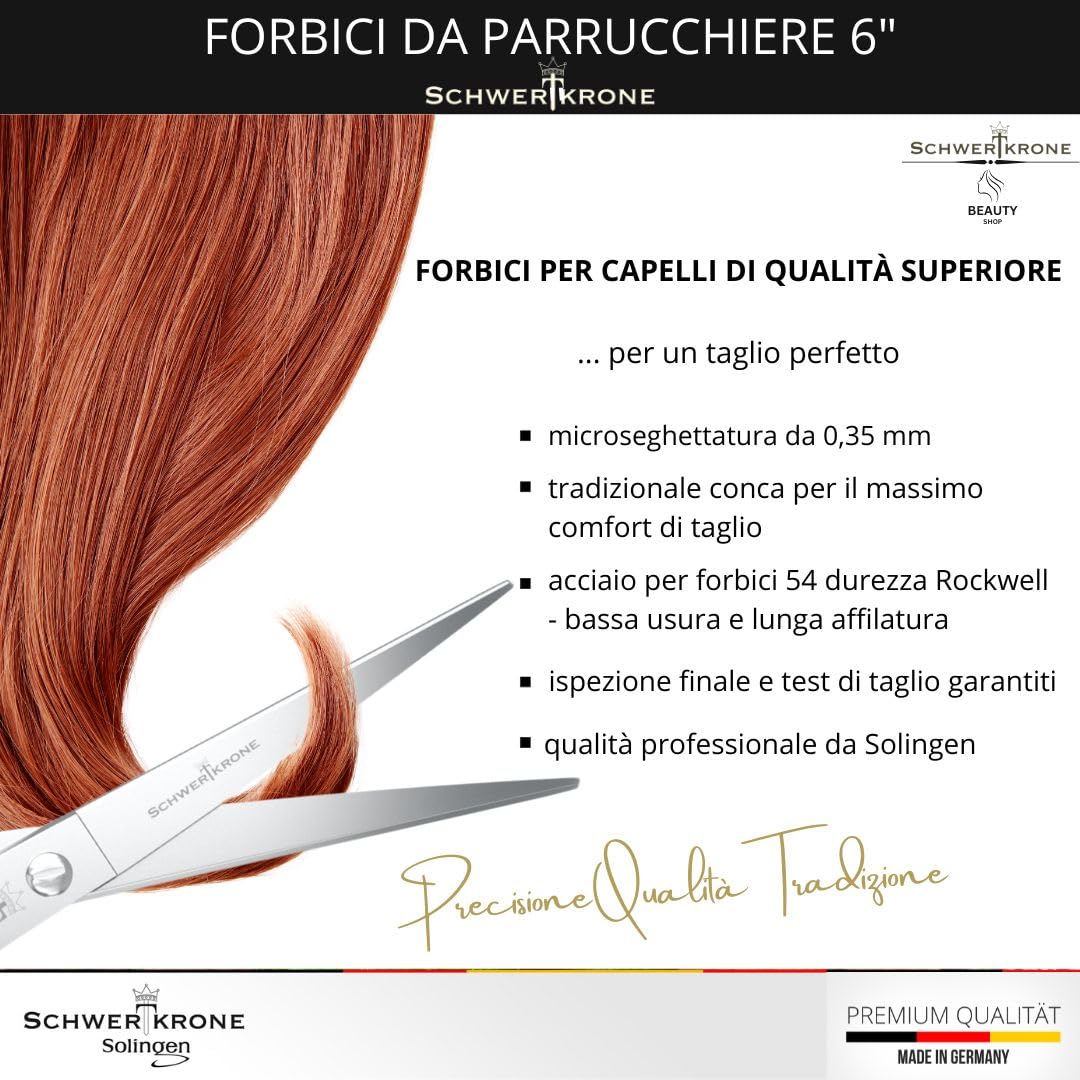 SCHWERTKRONE Forbici da Parrucchiere di Alta Qualità - Prodotte in Germania con Micro-Dentatura per un Taglio Preciso - Adatto per capelli e barba