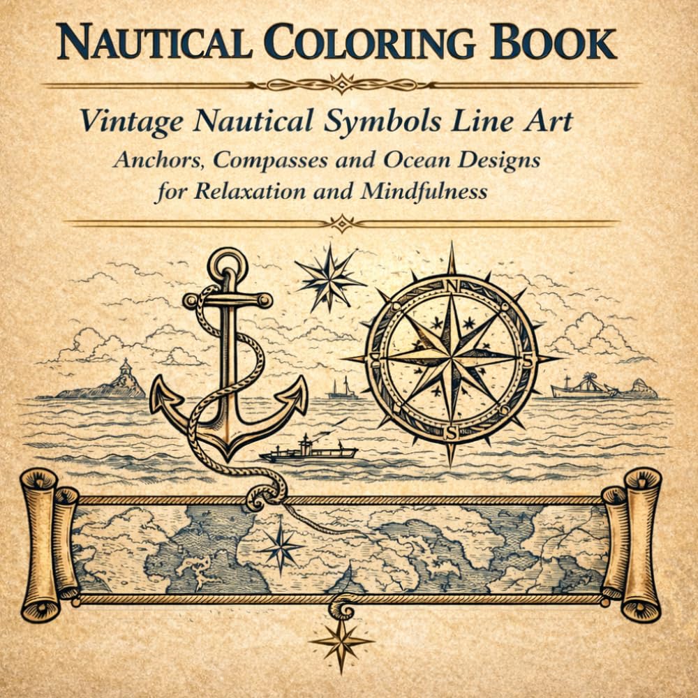 Nautical Coloring Book for Adults Vintage Maritime Line Art with Anchors Lighthouses and Ocean Scenes: Mindful Relaxation Designs Featuring Maritime ... (The Ocean & Ropework Adult Coloring Series)