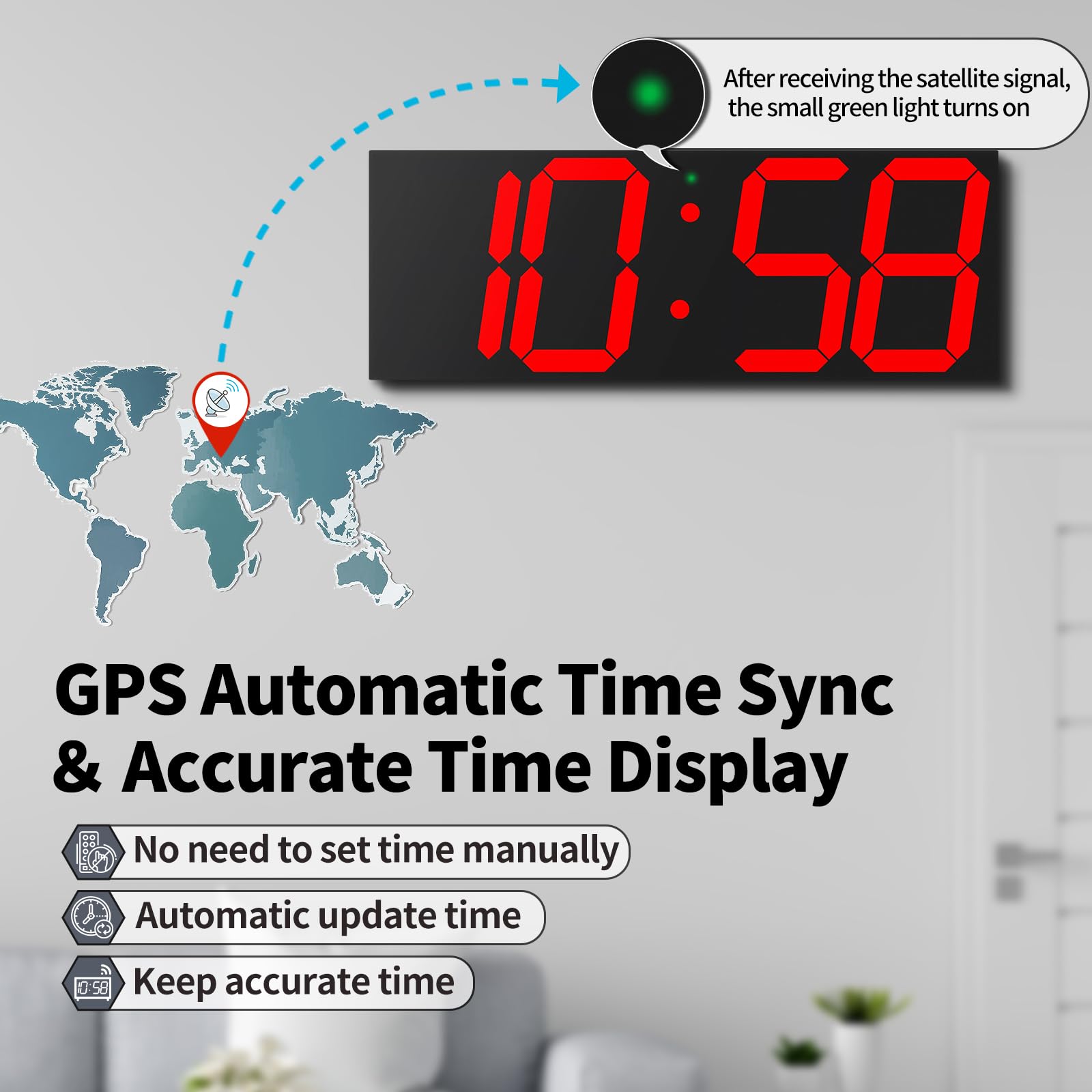 CHKOSDA Horloge murale numérique automatique de 47 cm, horloge murale LED avec grand écran, horloge multifonction avec alarme et minuterie, synchronisation automatique de l'heure, horloge numérique
