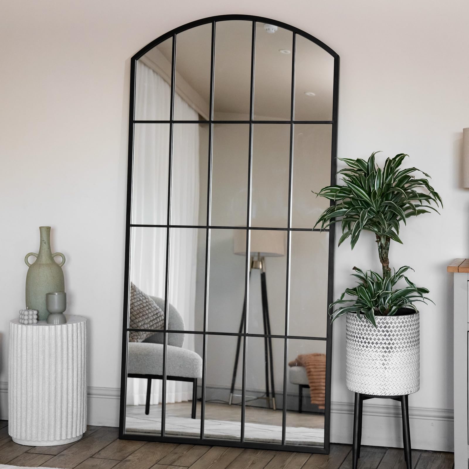 Jobu | Full Length Black Metal Arched Lattice Window Mirror - 150cm x 60cm | Tomi
