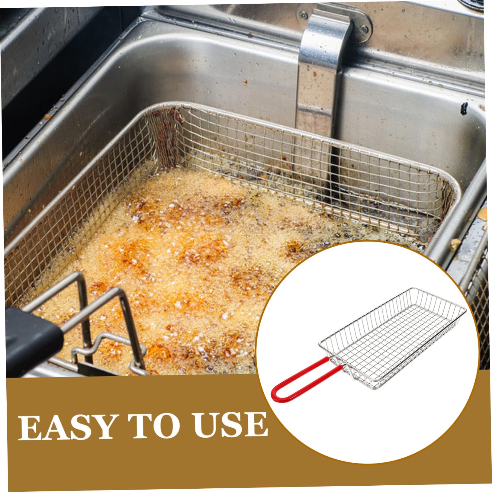 Cesta para Freír de Acero Inoxidable Rectangular Plata | Asa Antideslizante, Diseño Hueco, Uso en Hoteles y Restaurantes, Resistente Deformación