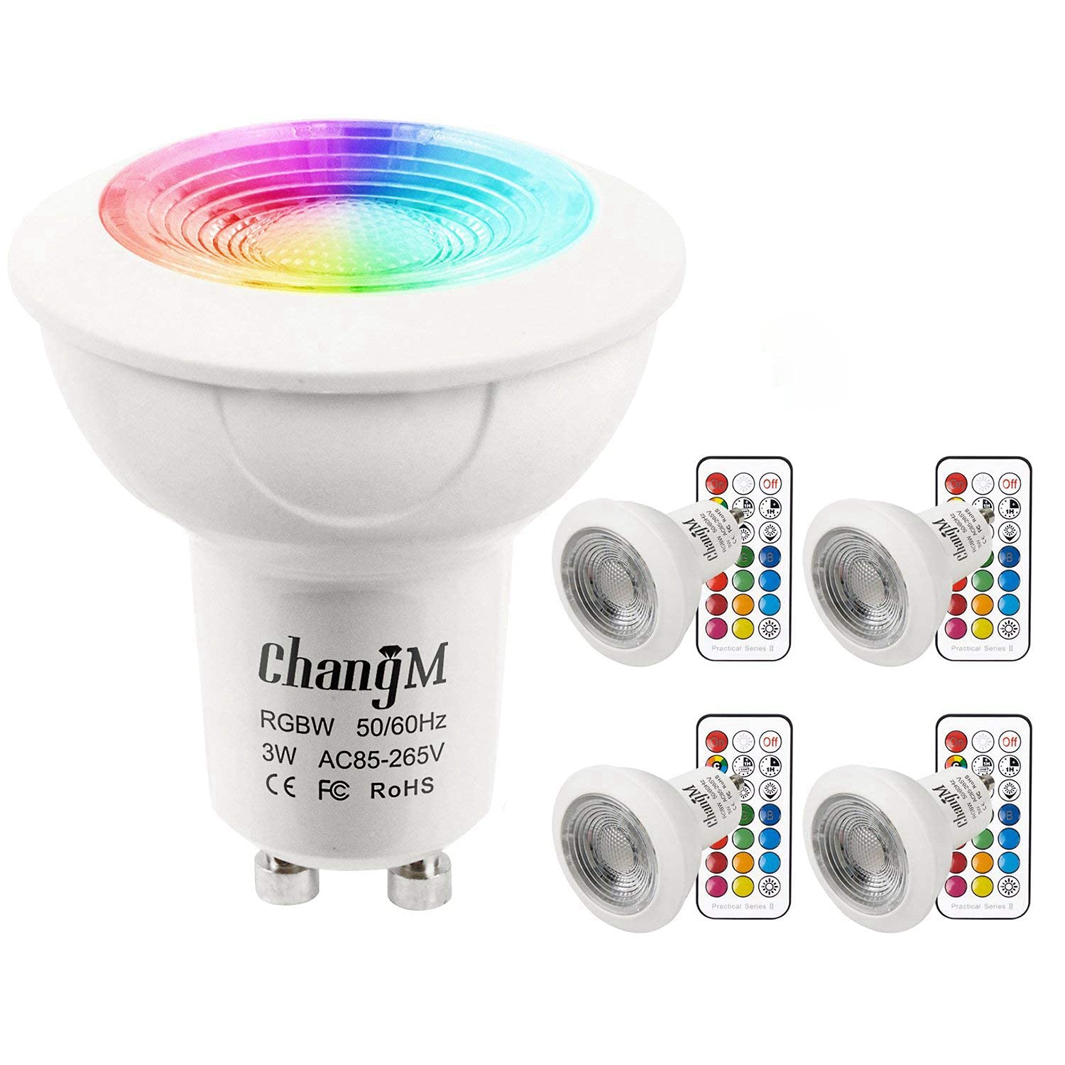 GU10 LED Lampe Farbwechsel LED Birne mit Fernbedienung 3W Dimmbar Speicherfunktion RGB + Kaltes Weiß (6000K) Einbauleuchte Deckenleuchte Spotlight, 200LM, for Home Party Deko