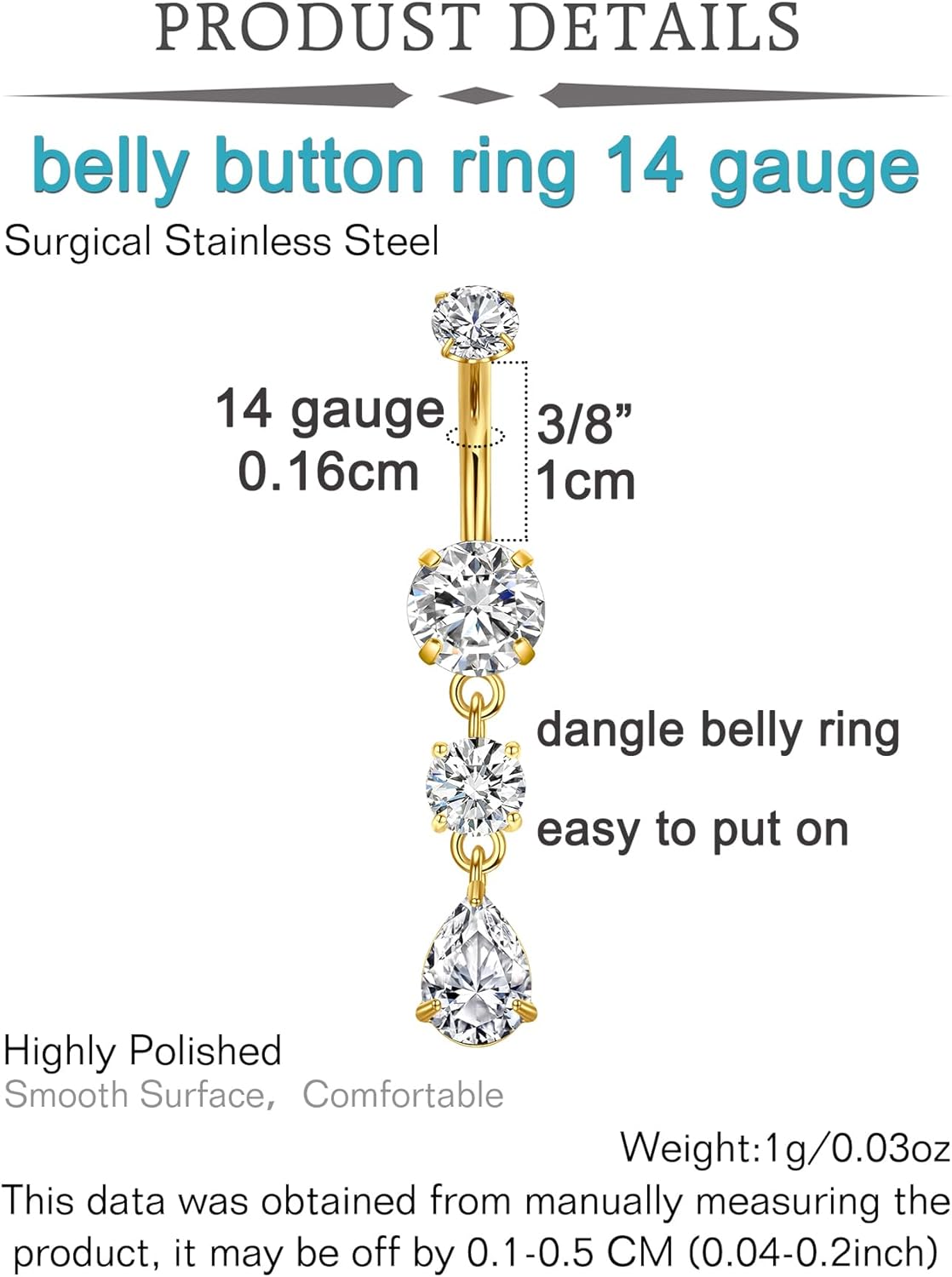 QWALIT Dangle Belly Button Ring Surgical Steel hypoallergenic Gold Belly Ring for Women Dangly Navel Piercing Jewelry Dangling Opal Trendy Dainty Navel Rings for Women - Image 2