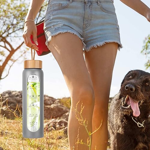 Miniatura 5 de Aqulea Botellas de agua de vidrio de 32 onzas con funda de silicona, botellas de agua motivacionales de vidrio de boca ancha reutilizables sin BPA