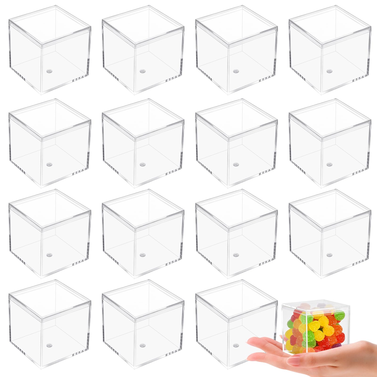 2.36 inch Acrylic Square Cube, 32 Pieces Clear Small Acrylic Storage Box with Lid Mini Plastic Storage Containers Clear Display Box for Candy Pill Tiny Jewelry Beads (6 cm)