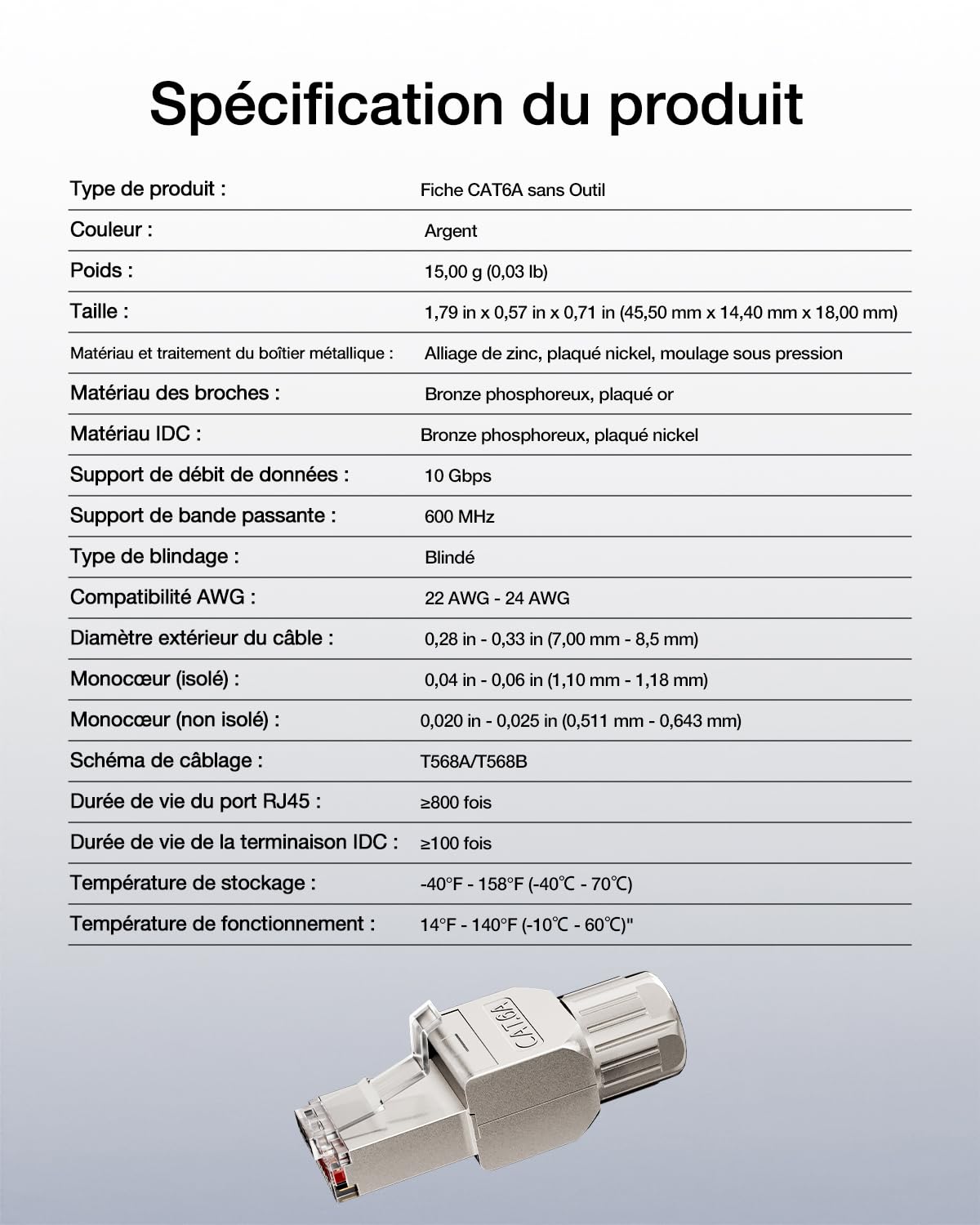 VCELINK Connecteur RJ45 sans Outil Cat6A, Fiche RJ45 Blindé, 12 Pièces | Fiche RJ45 à Contact Doré, 10 Gbit/s 500 MHz, Compatible Cat6A Cat6 Câble Réseau 22-24 AWG pour Routeur, Switch, Ordinateur