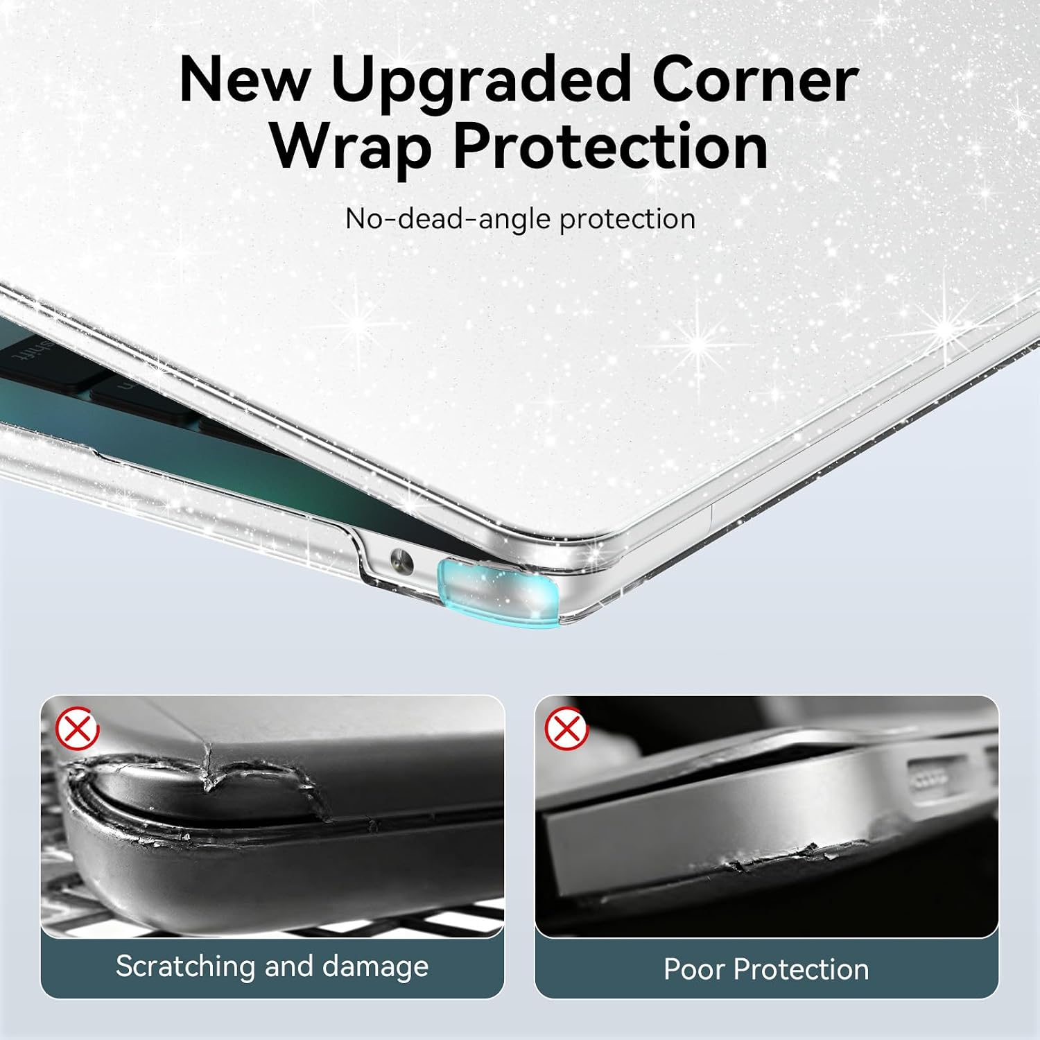 EooCoo Case for MacBook Air 13 inch M5/M4/M3/M2 2026-2022, Sparkly Clear image 5