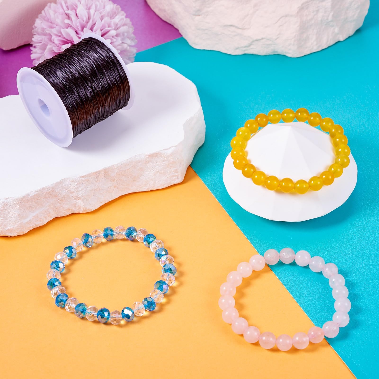 32.8 Yards Flat Elastic Cord For Bracelets - 0.8mm Stretchy String For Jewelry Making (2 Colors)