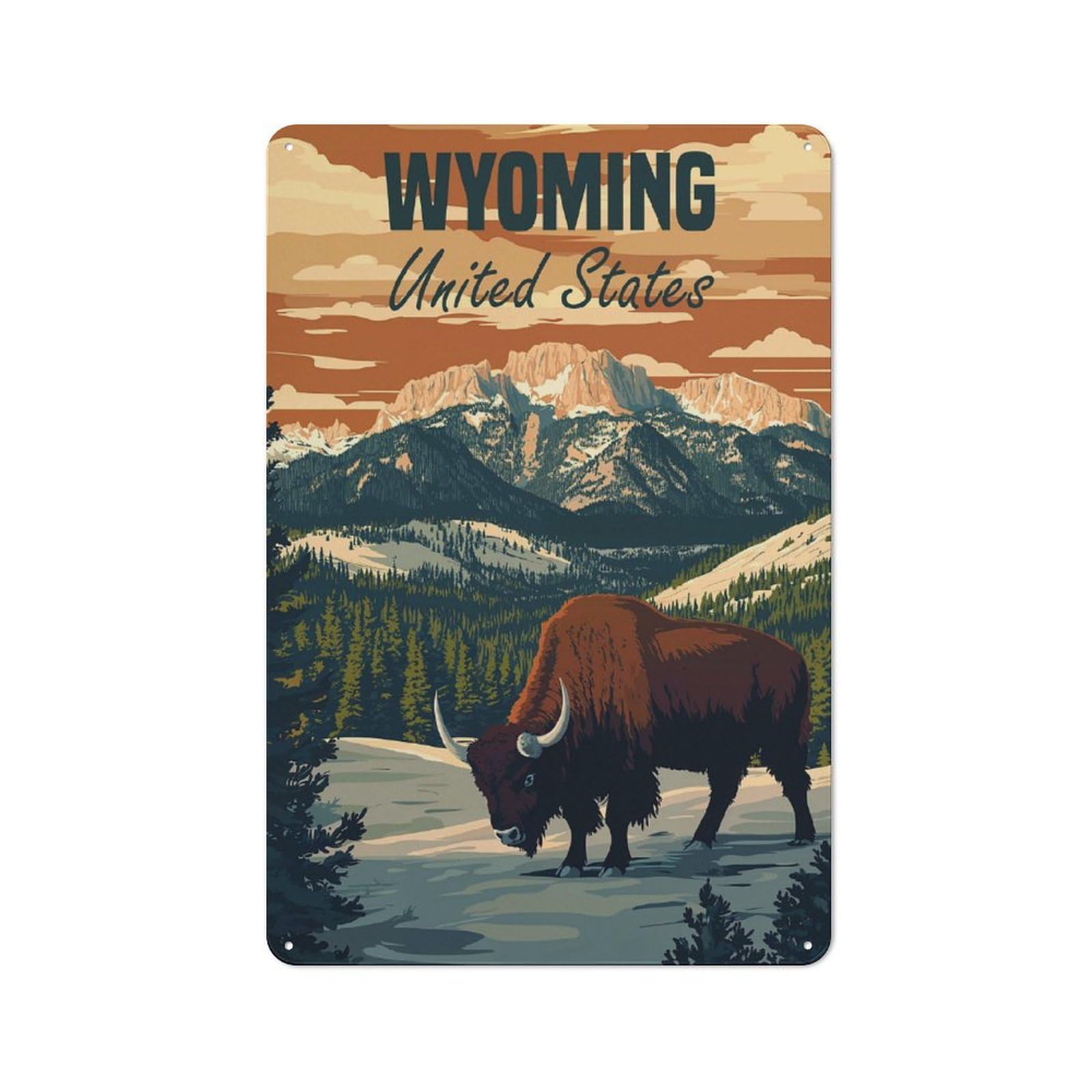Junmoney Wyoming Bison Landscape Shed Style Decorative Metal Plaque 30X20cm Featuring Porch Wall Decor For Patio Bar, Workshop, Shed Or Kitchen