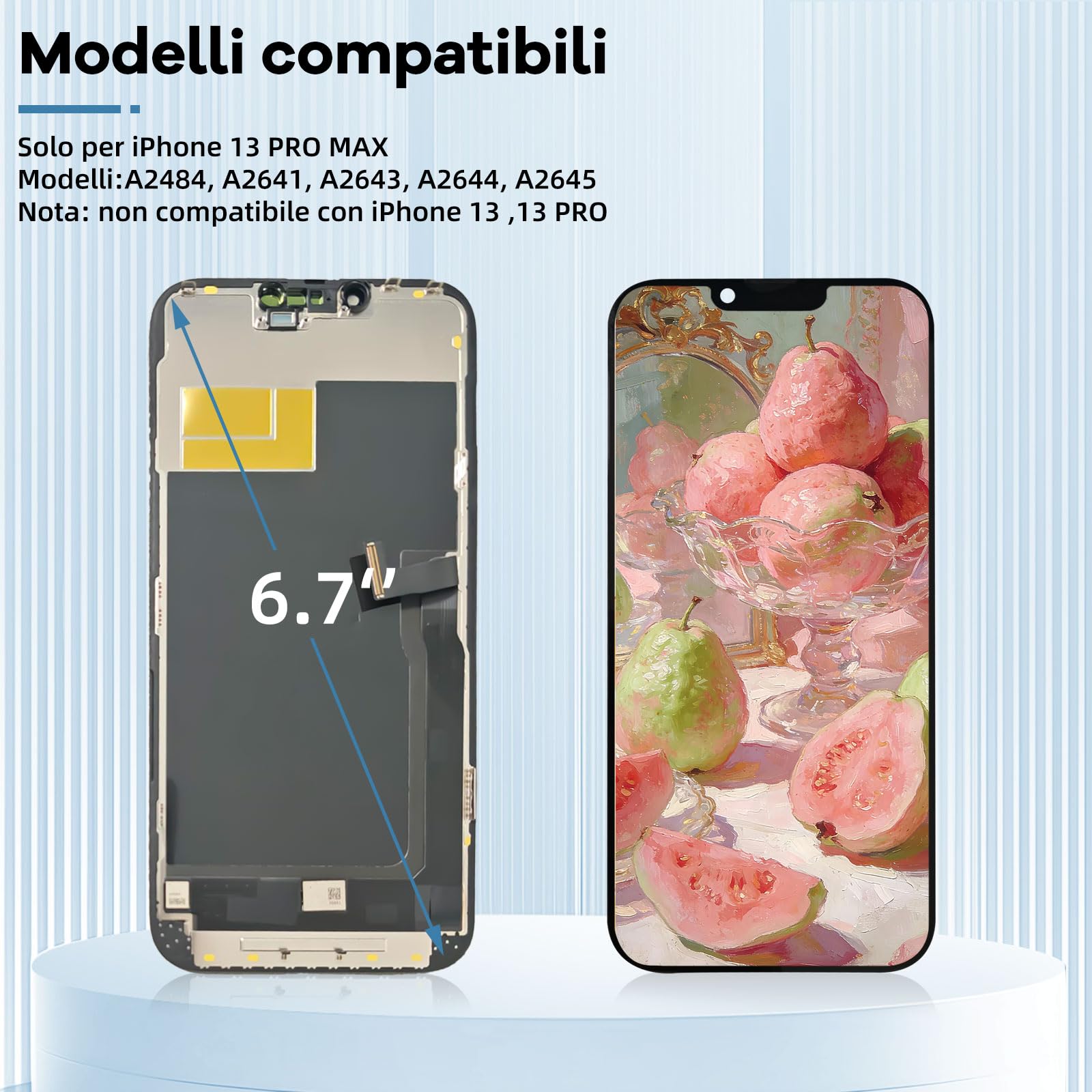 Schermo per iPhone 13 Pro Max LCD 6,7" | Display LCD Kit di Riparazione Compatibile con iPhone 13 Pro Max A2484, A2641, A2644, A2645, A2643