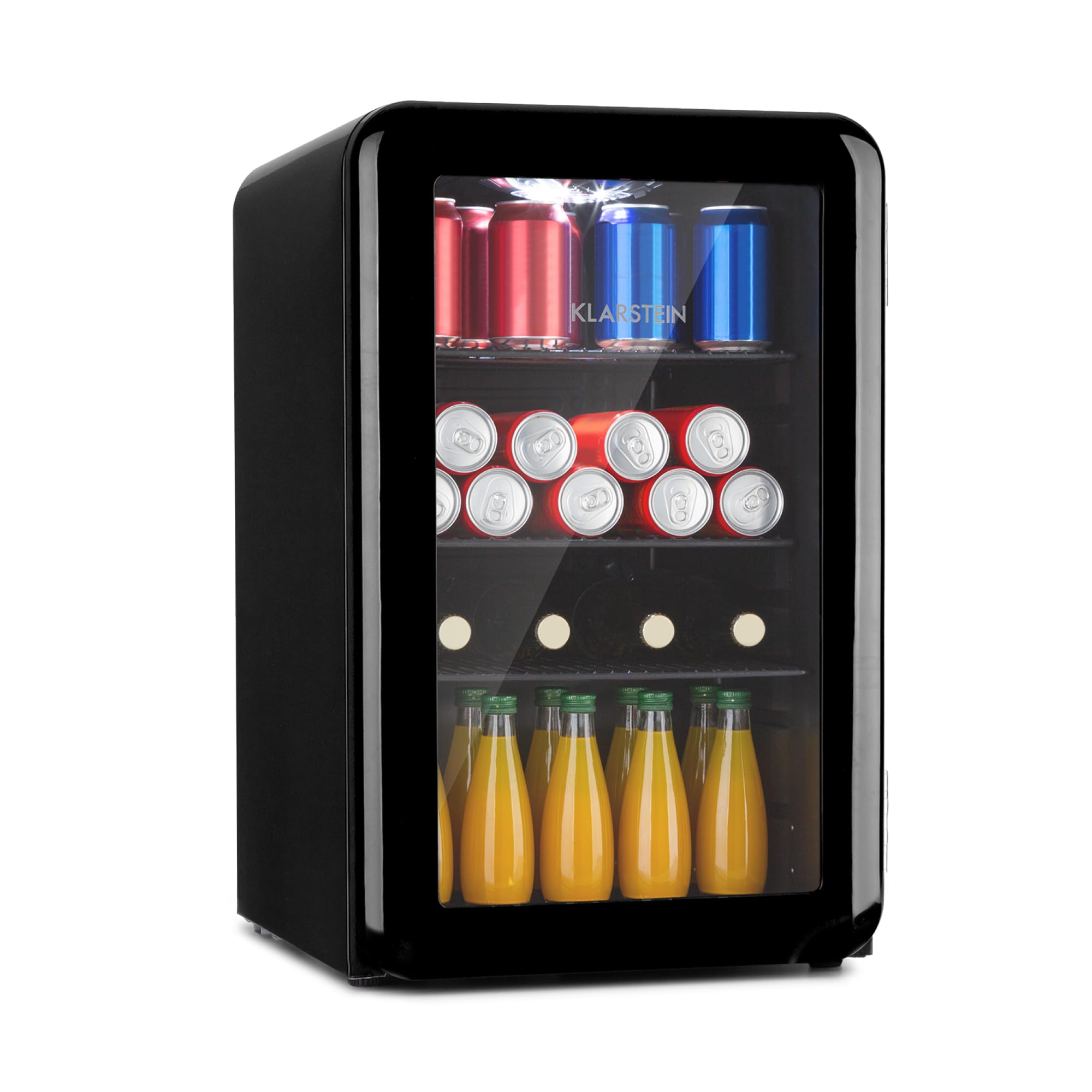 KLARSTEIN Nevera para bebidas, PopLife - minibar, nevera retro, 0-10°C, sólo 39 dB, 70 L, respetuosa con el medio ambiente, puerta de doble acristalamiento, diseño retro, negro