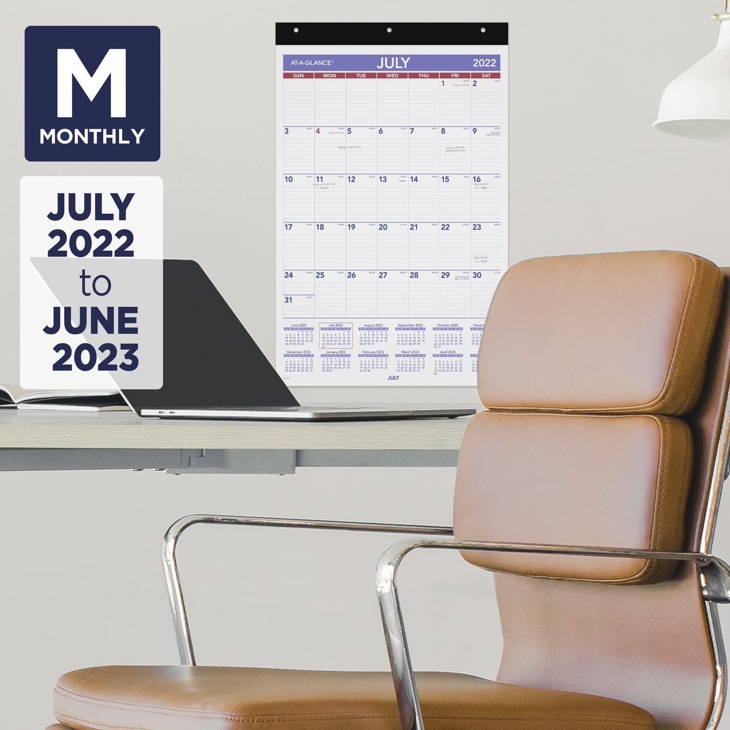 AT-A-GLANCE Calendario da parete accademico 2022-2023, mensile, 15-1/2 "x 22-3/4", grande, riposizionabile, studente (AY17RP28)