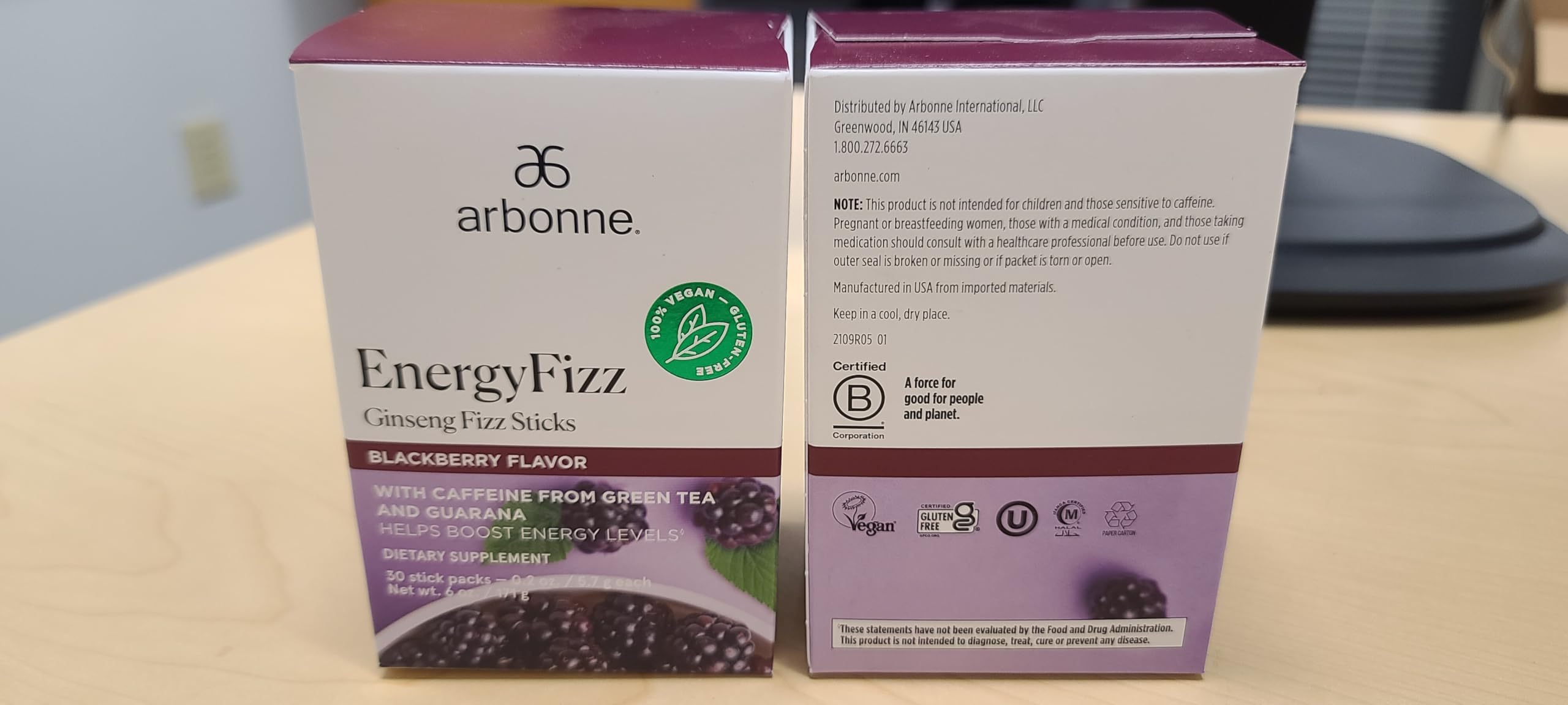 Arbonne Ginseng Energy Supplements - Blackberry Flavor Fizz Sticks, Energy Boost with Caffeine Powder from Guarana and Green Tea, Delicious Alternative to Caffeine Pills