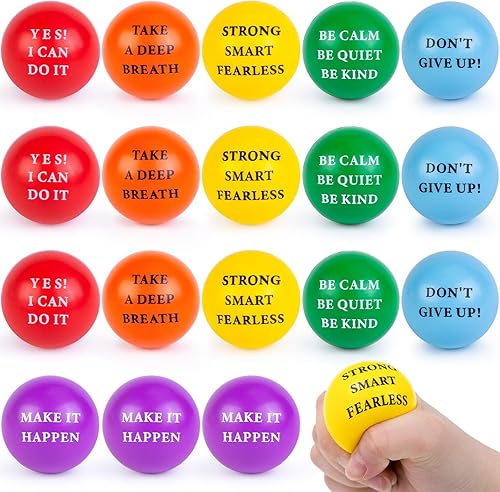 LovesTown 18 bolas motivacionales para aliviar el estrés, juguetes para apretar, espuma colorida de 2 pulgadas con quetos positivos para niños y