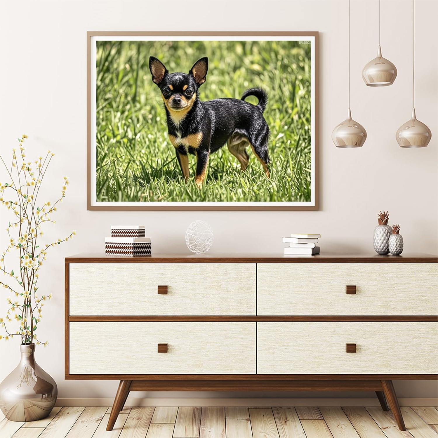 IPISSOI 5D Diamond Painting Black Chihuahua Diamond Art DIY Kits Full Round Drill Rhinestones by Number Embroidery Arts and Crafts for Living Room Bedroom Home Wall Decor 12x16 inch