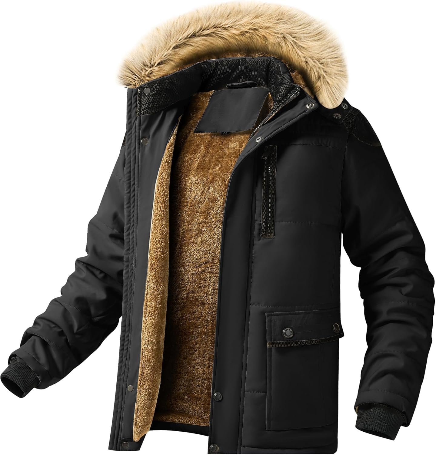 Invierno de los Hombres Cálido Campera de Esquí Forro Polar Montaña A Prueba de Viento Senderismo con Capucha Abrigo de Nieve Multi Bolsillos