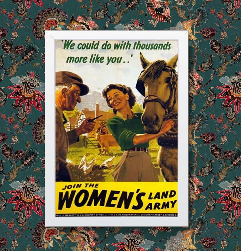 Vintage WW2 Join The Womens Land Army British WWII World War Poster Wall Art Print | (A4 Framed - White Frame)