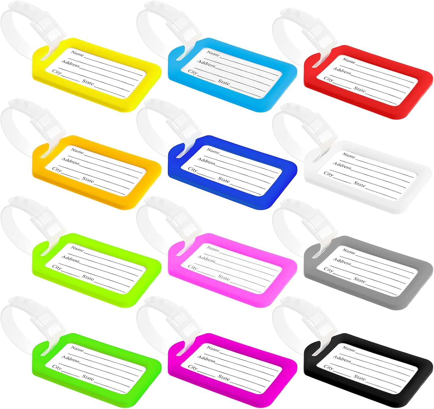 Luggage Tags for Suitcases, 12 PCS Multicolor Luggage Tags Travel Suitcase Bag Baggage Tags with Lanyard and Name ID Identifiers Luggage Tag Holder Travel Accessories Airplane Suitcase Labels Bulk