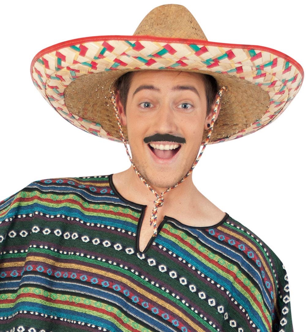 Karnevalsteufel Sombrero-Set Mexikanerhüte in bunten Farben mit rotem Rand
