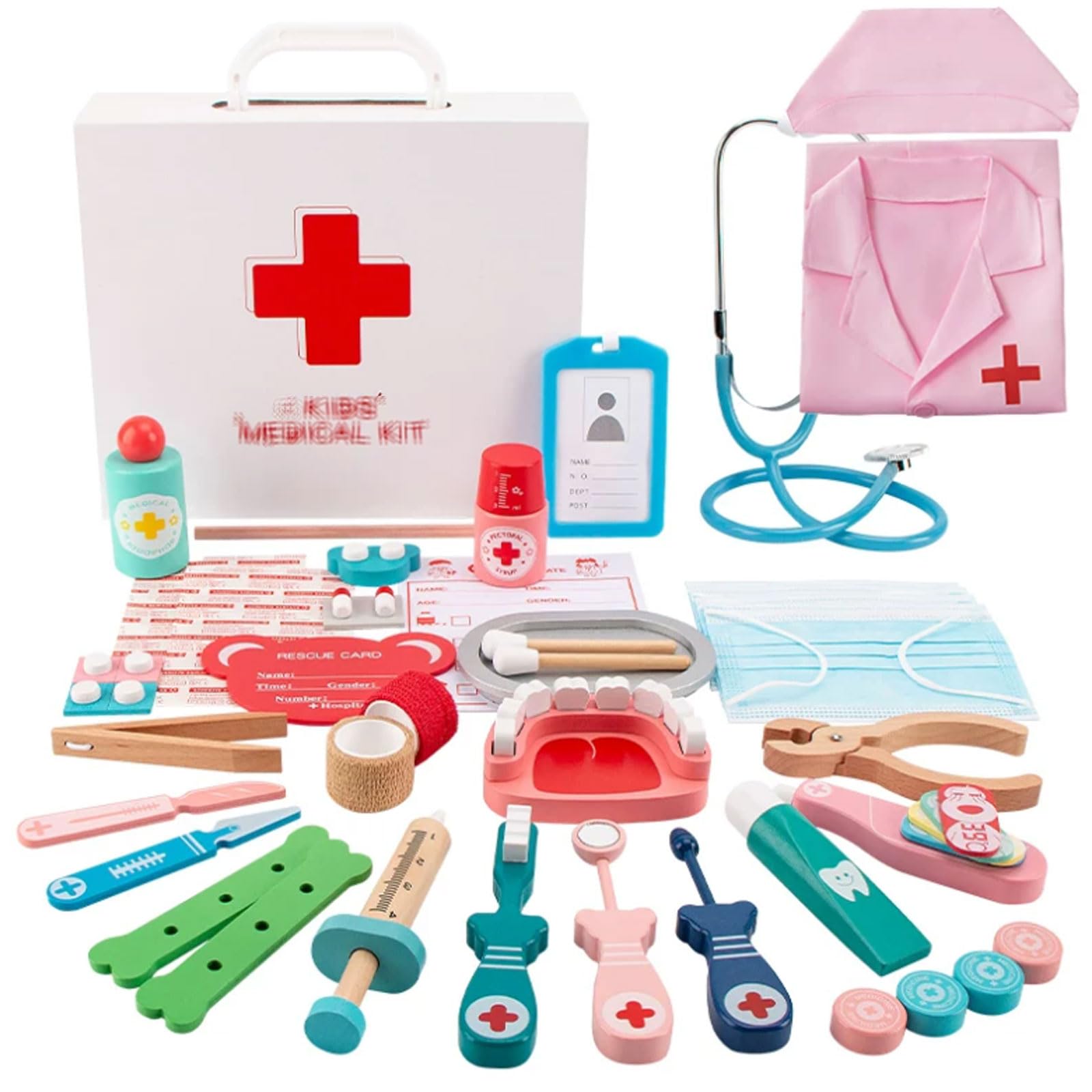 Jeu Docteur Bois Montessori Enfants, kit médical Jeu