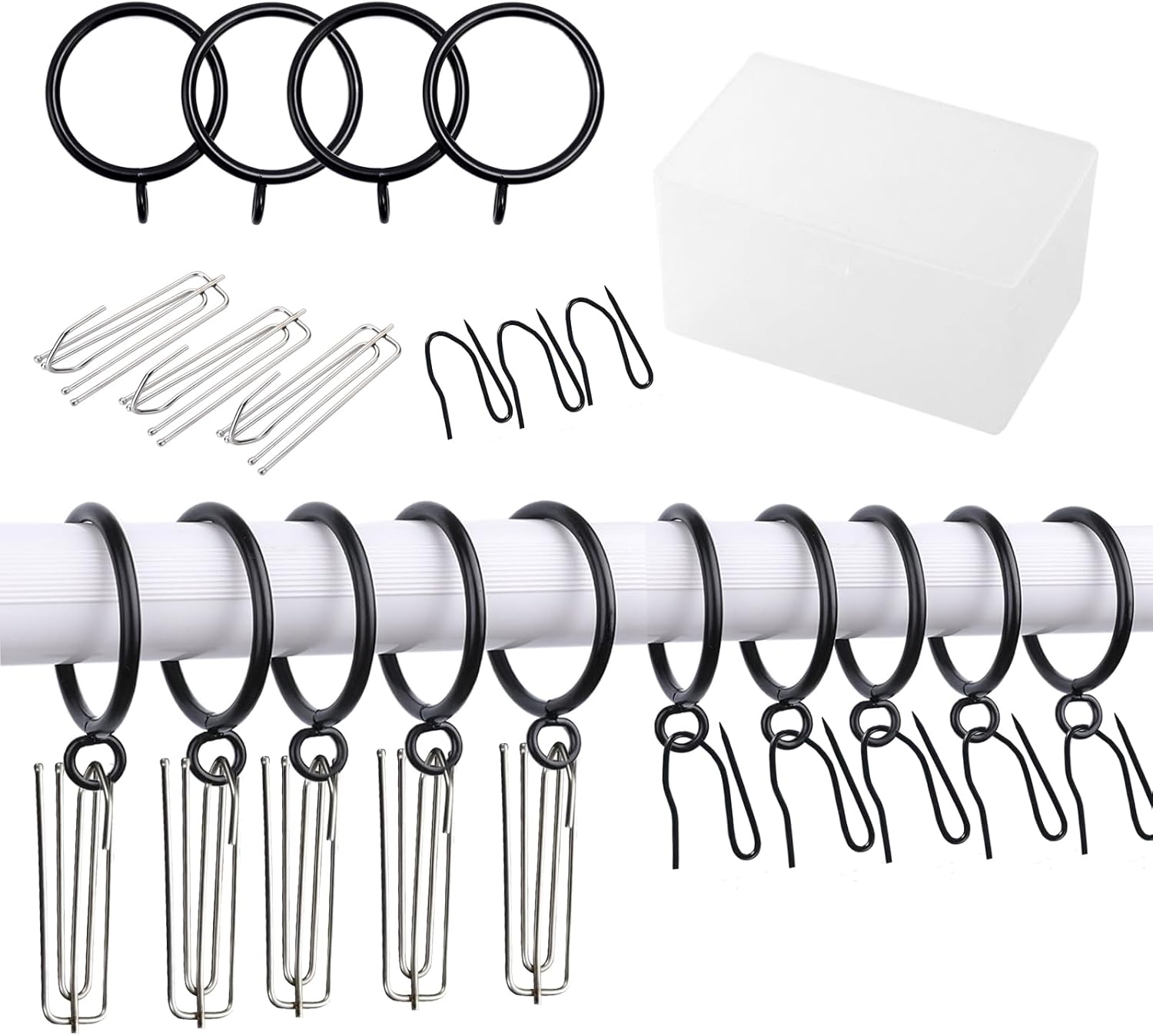 120PCS Stainless 4 Prongs Pinch Pleat Drapery Hooks and Metal Pin Hooks with 1.5in Rod Rings with Eyelets Only for Pinch Pleat Curtain for Door Bathroom Dining Room Heavy Duty Pleated Drapes