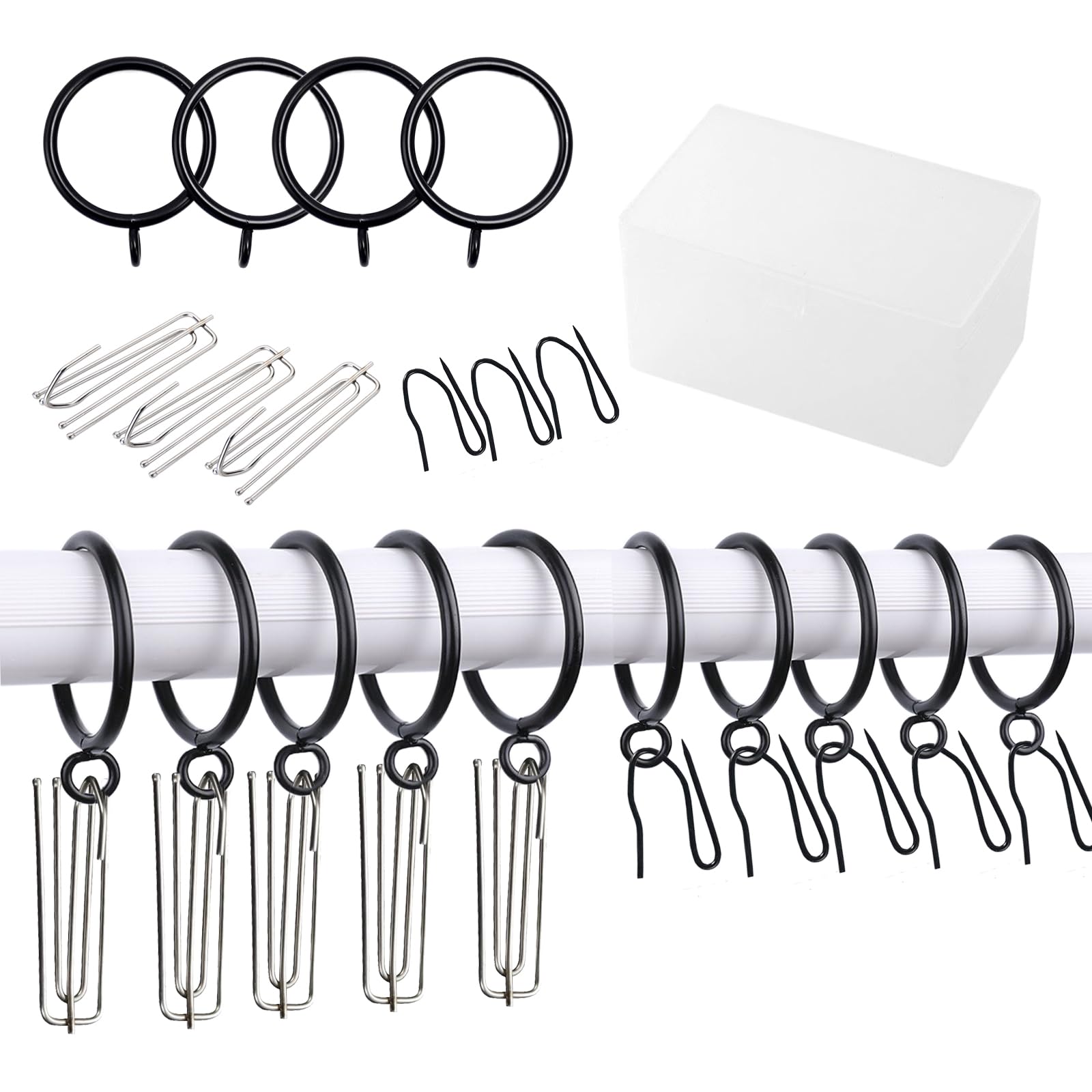 Kit de 120 accesorios de cortina con ganchos y anillos de metal de 3,4 cm