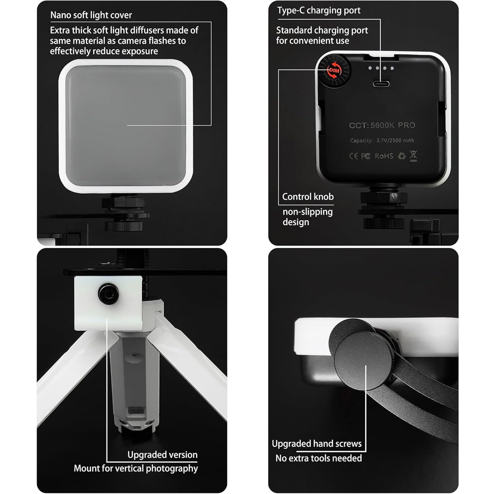 NGARY Lampe De Remplissage Dentaire pour La Photographie, Éclairage Photo Et Vidéo Dentaire 5600 K avec Filtre CPL 52 Mm, Luminosité Réglable Et Éclairement Maximal : 1370 Lux/0,3 M, pour Smartphones