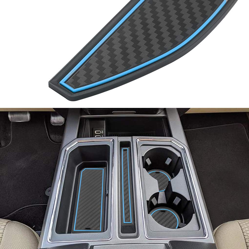 Amazon Com Jiechen Custom Fit Cup Holder Door And Center Console Liner Accessories For Ford F 150 17 18 19 28 Pc Set Carbon Fiber Pattern Blue Automotive