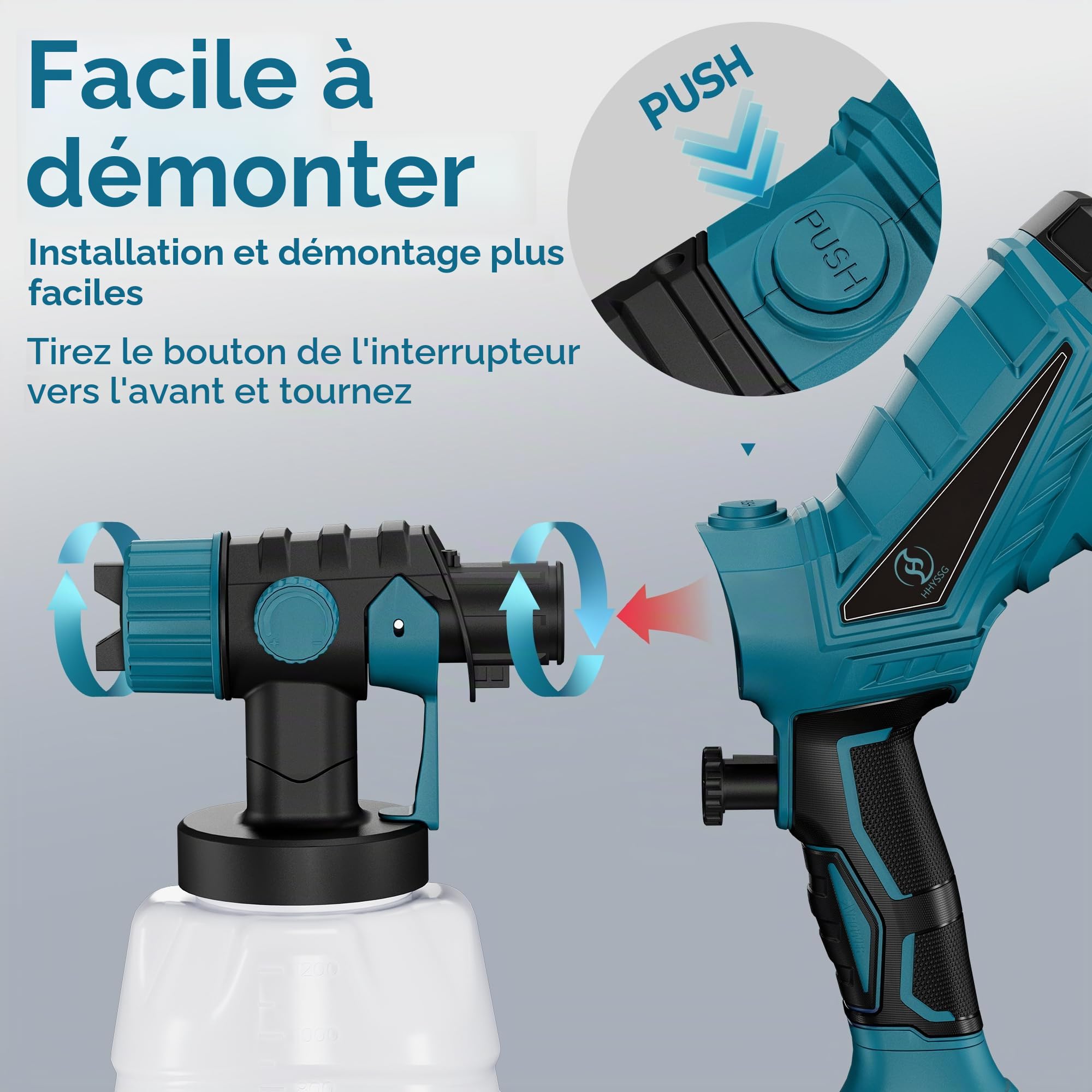 Kit de Pistolet à Peinture Electrique de 600 W, avec Réservoir de 1,2 L, 3 Buses et 3 Modes de Pulvérisation. Convient pour Les Meubles, Les Murs, Les Clôtures et Les Projets de Bricolage.