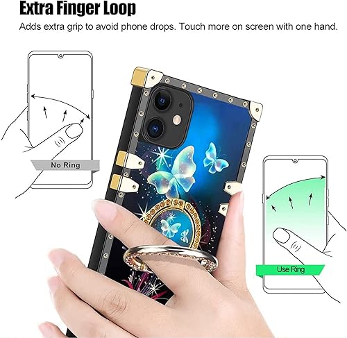 Miniatura 3 de nancheng Funda cuadrada para iPhone 11 (no 11 Pro11 Pro Max) con soporte de anillo + correa de cordón, linda funda protectora a prueba de golpes