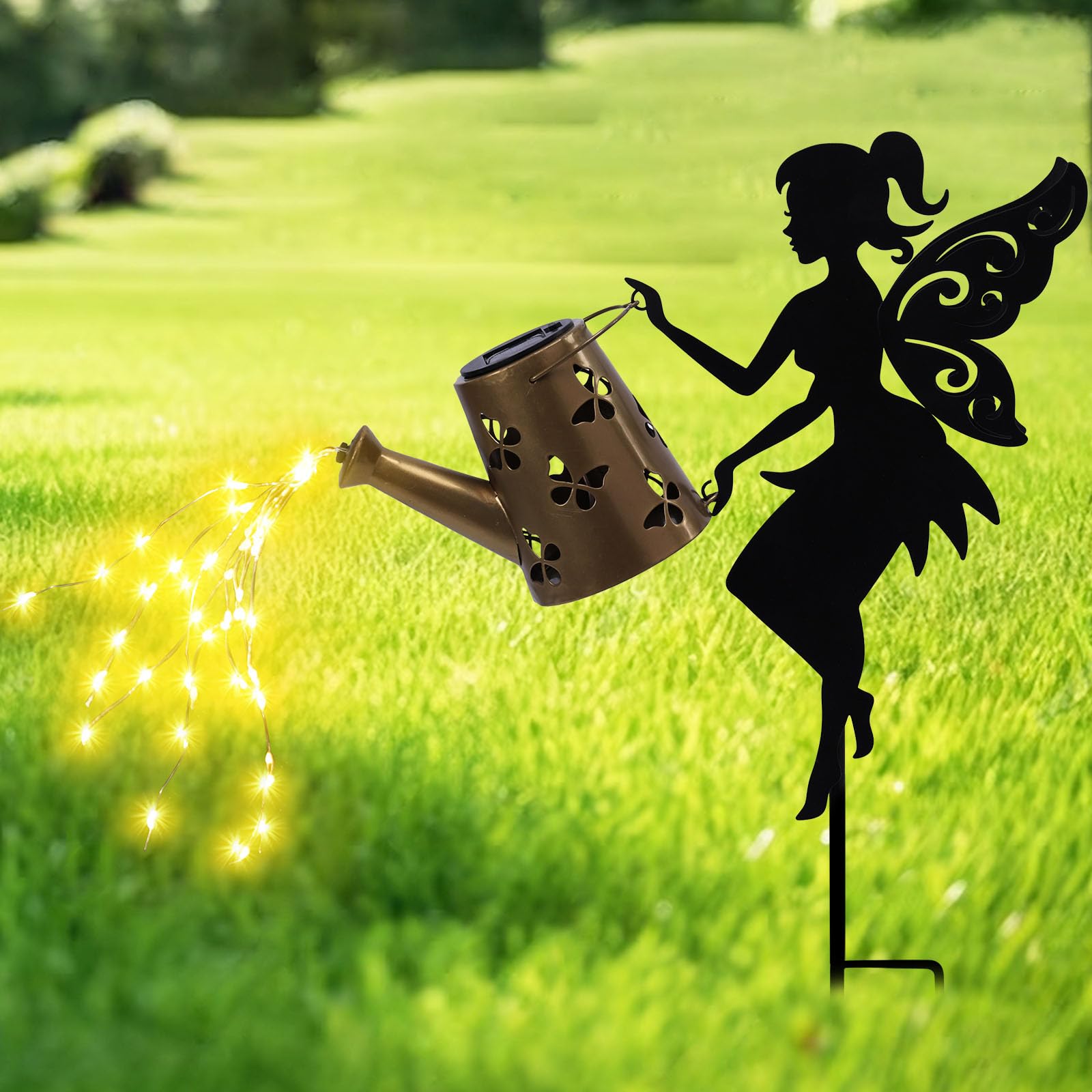 Afirst Solar Lights Outdoor Garden Decor Solar Fairy Decorative Stake Light with Watering Can Decorative Metal Outdoor Ornament for Yard Pathway Lawn Patio