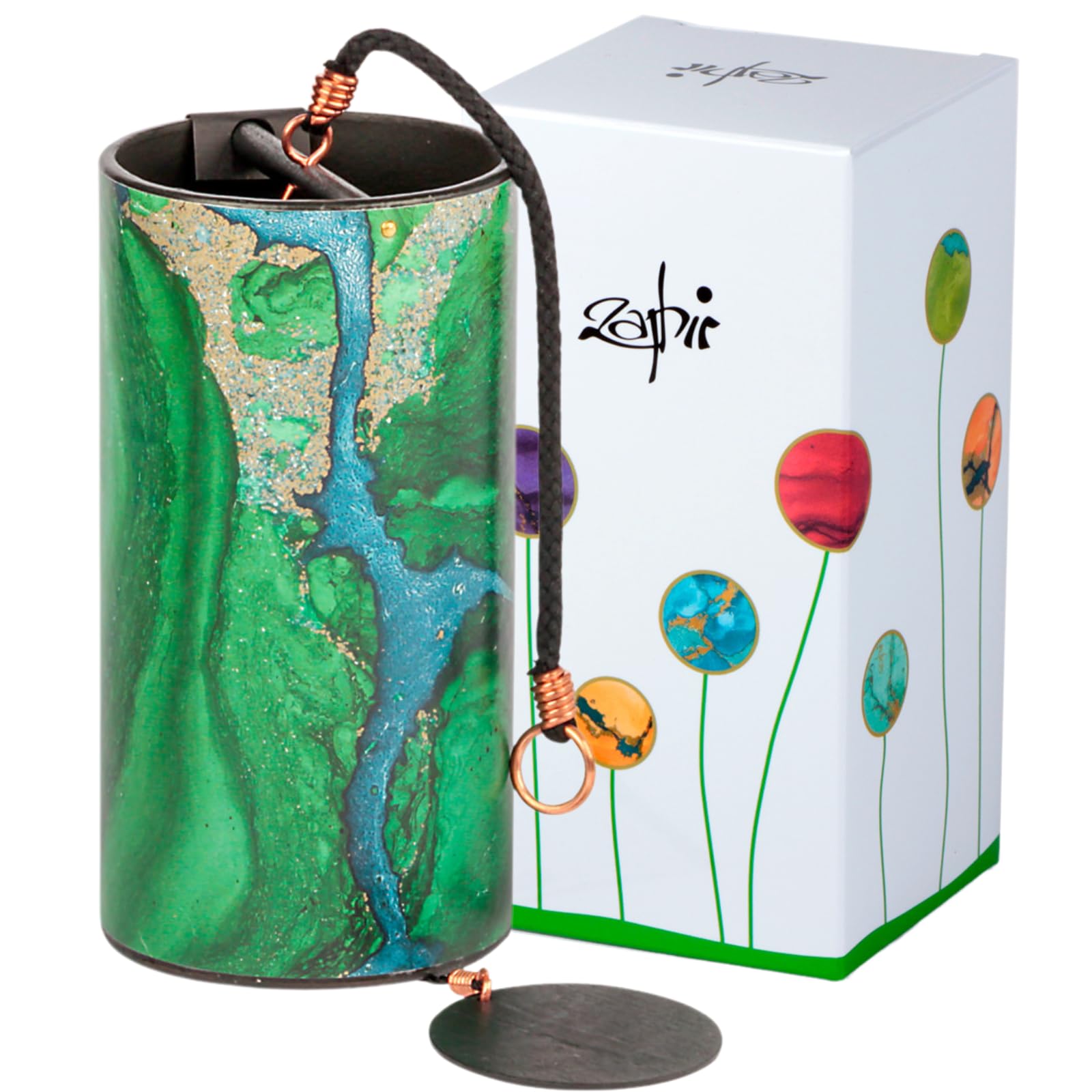 Zaphir Klangspiel Crystalide Frühling mit Geschenkverpackung | Windspiel Geschenk - Chimes für Yoga, Kinder und Meditation in Grün