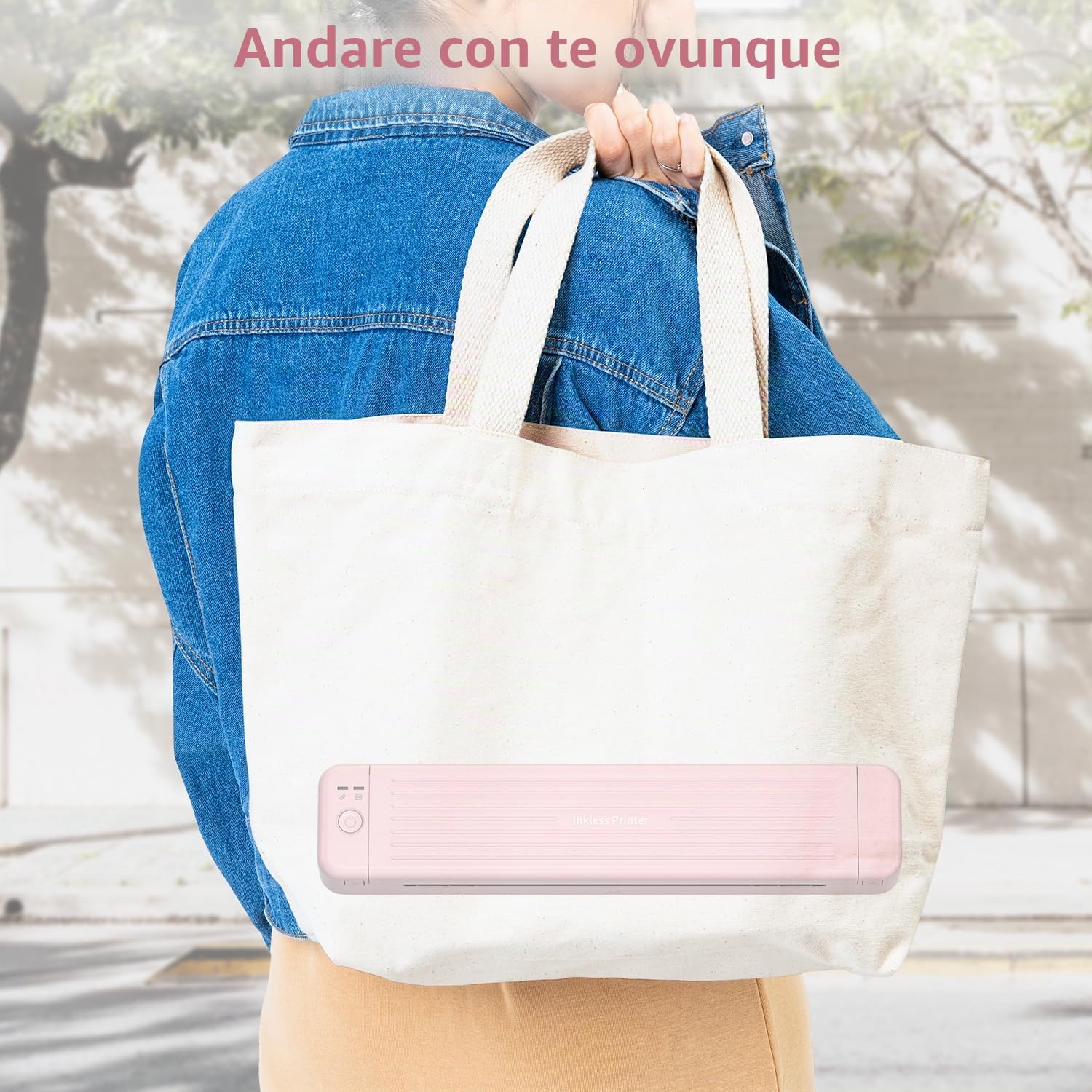 Stampante Portatile A4 P831 Bluetooth Piccola per Viaggio, Senza Inchiostro Carta Termica Rosa