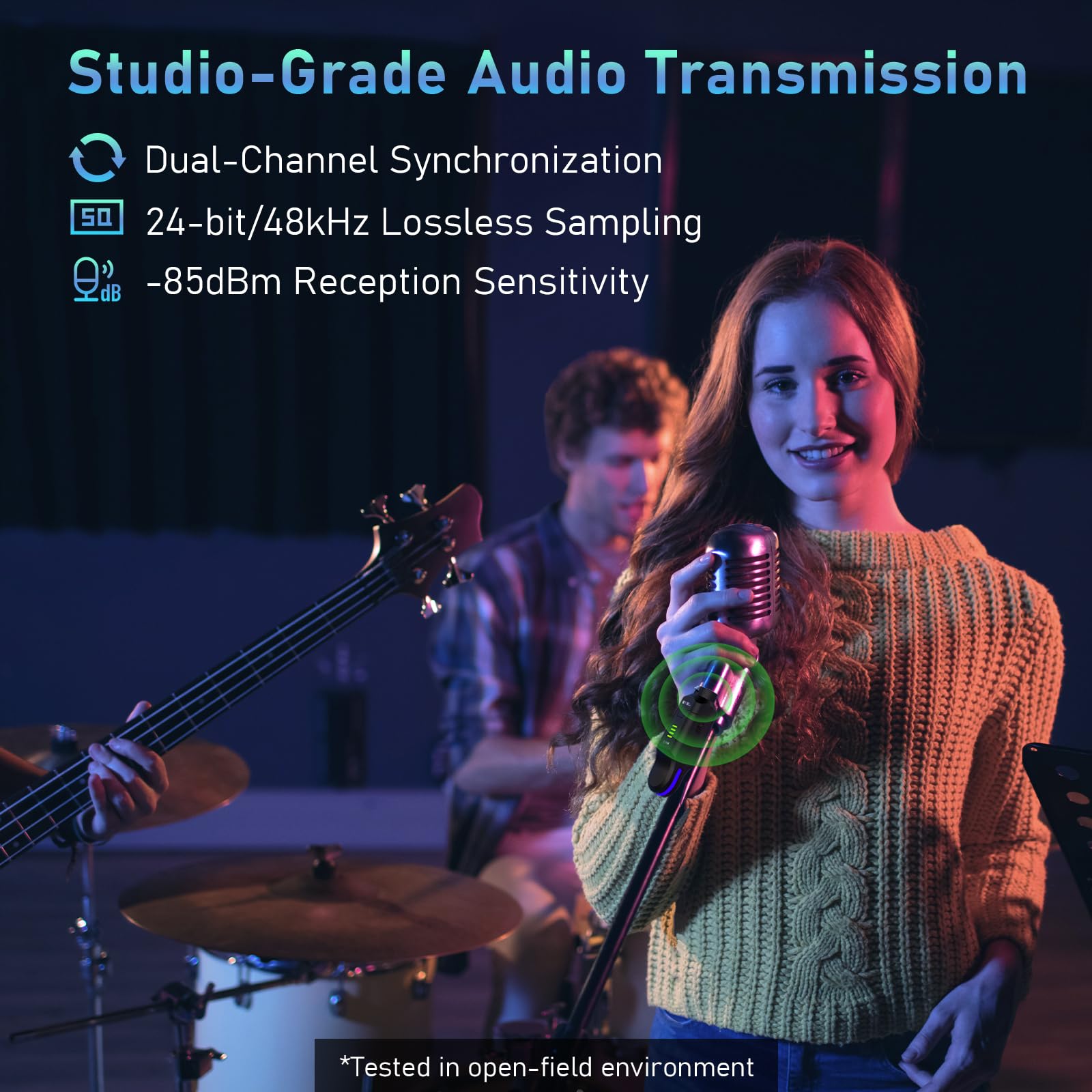 JOYO Sistema Micro Wireless 2.4GHz 4 Canali - Trasmettitore/Ricevitore XLR per Micro Dinamica/Phantom, Adattatore per Sono, Mixer Audio, Chiesa, Studio (MW-2)