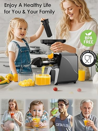 Miniatura 7 de Exprimidor de prensa en frío para naranja de apio, zanahoria, frutas y verduras, 250 W, máquina exprimidora lenta sin BPA, función inversa, fácil de
