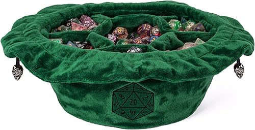 Miniatura 8 de KSNDie Bolsas grandes para dados D&D con bolsillos, bolsa de almacenamiento verde con logotipo D20 para dados de juego DND RPG MTG (con dados DND