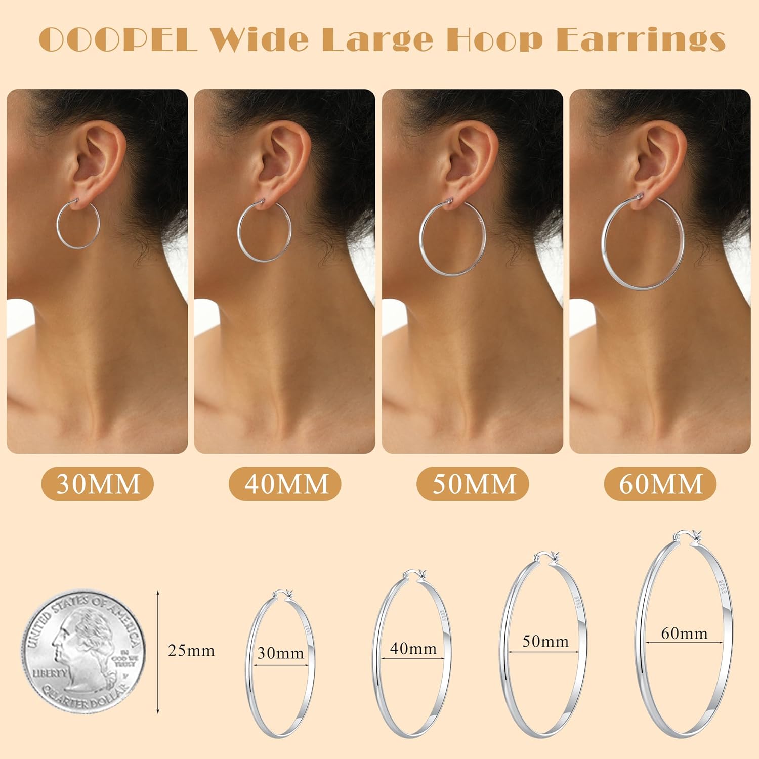 OOOPEL 3mm Wide Large Hoop Earrings for Women Hypoallergenic 925 Sterling Silver Post Gold Earrings Lightweight Silver Hoop Earrings Oversize Big Gold Hoops 30/40/50/60MM - Image 6
