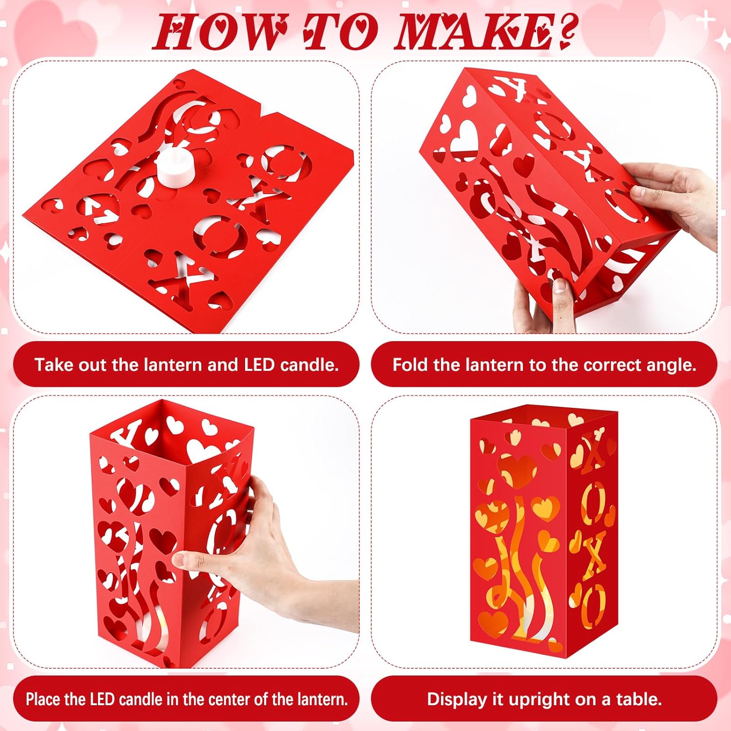 Baquler 10 Pcs Valentine's Day Decorations Paper Lanterns with LED Tealight Candles 5 Designs 17.5 x 9.8'' Valentines Lanterns Gifts for Table Centerpieces Indoor Outdoor Office Home Party Decoration