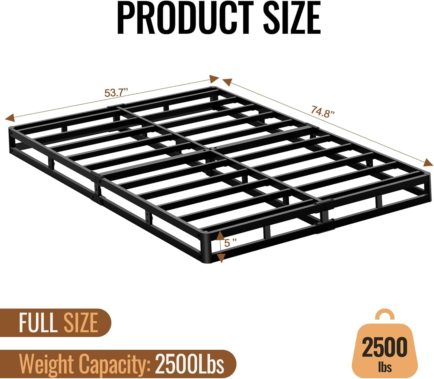 full size 5 inch box spring - heavy duty metal mattress foundation (2500lbs capacity), noise-free, easy assembly with removable cover 5 inch full