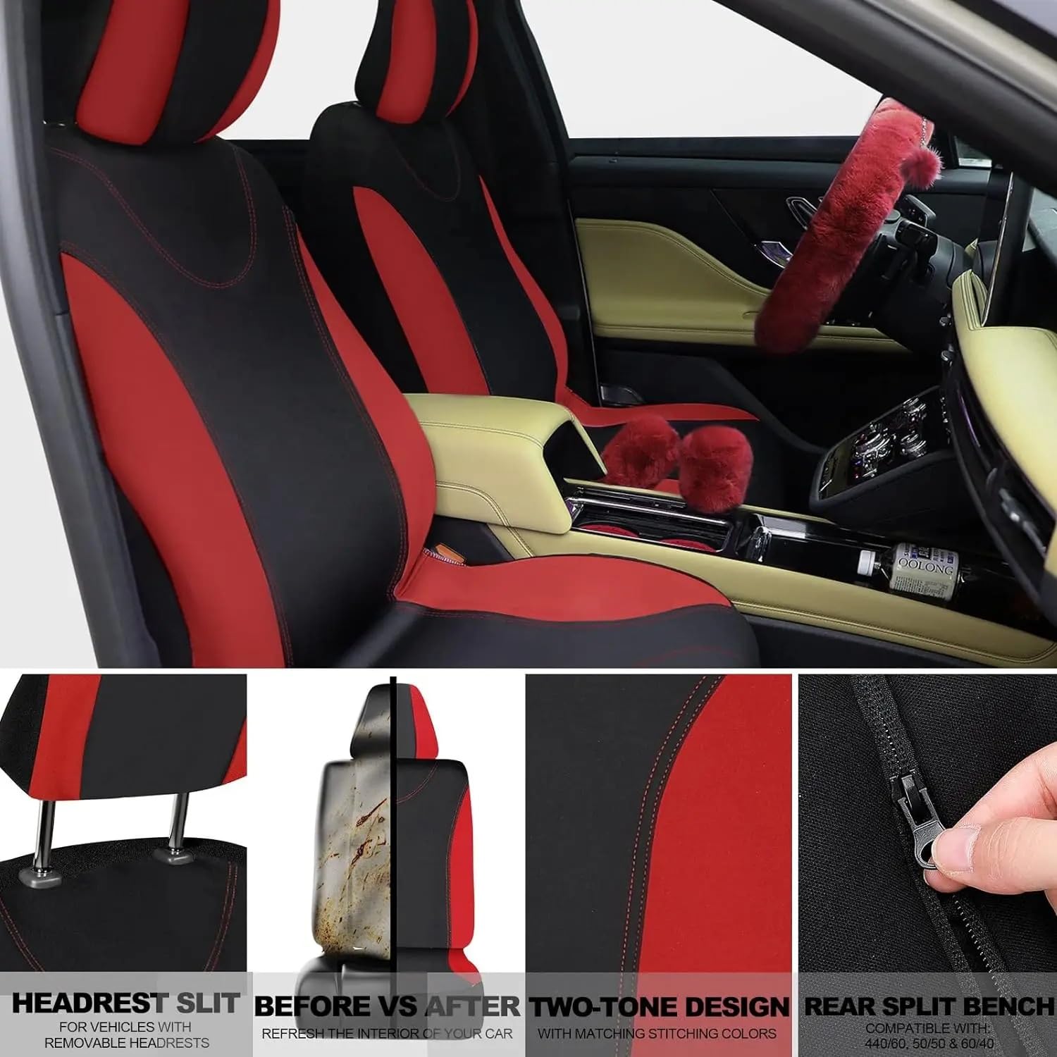 Coprisedili per auto Set di 17 coprisedili per auto, anteriori e posteriori per, coprivolante in peluche, coprifreno a mano in