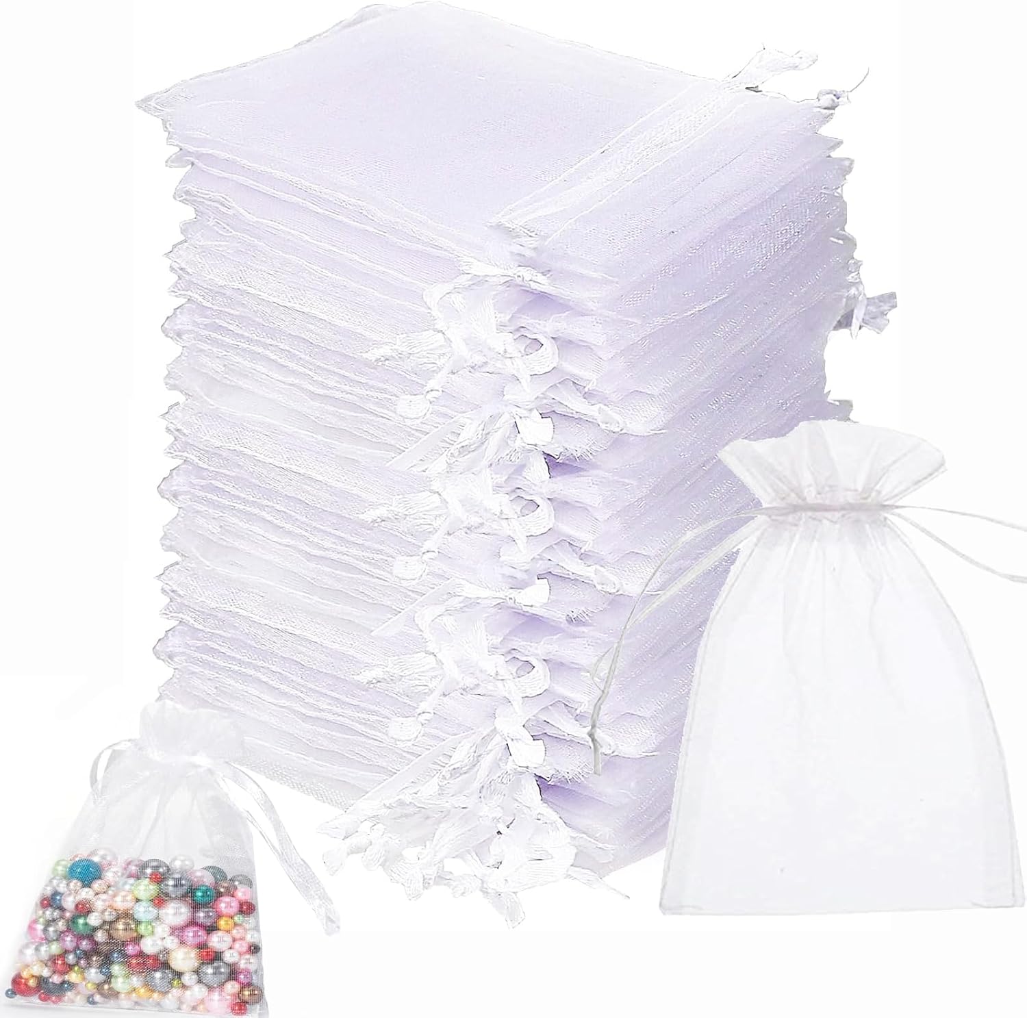 MUFEKUM Pack of 110 White Organza Bags, 10 x 15 cm Gift Bags Organza