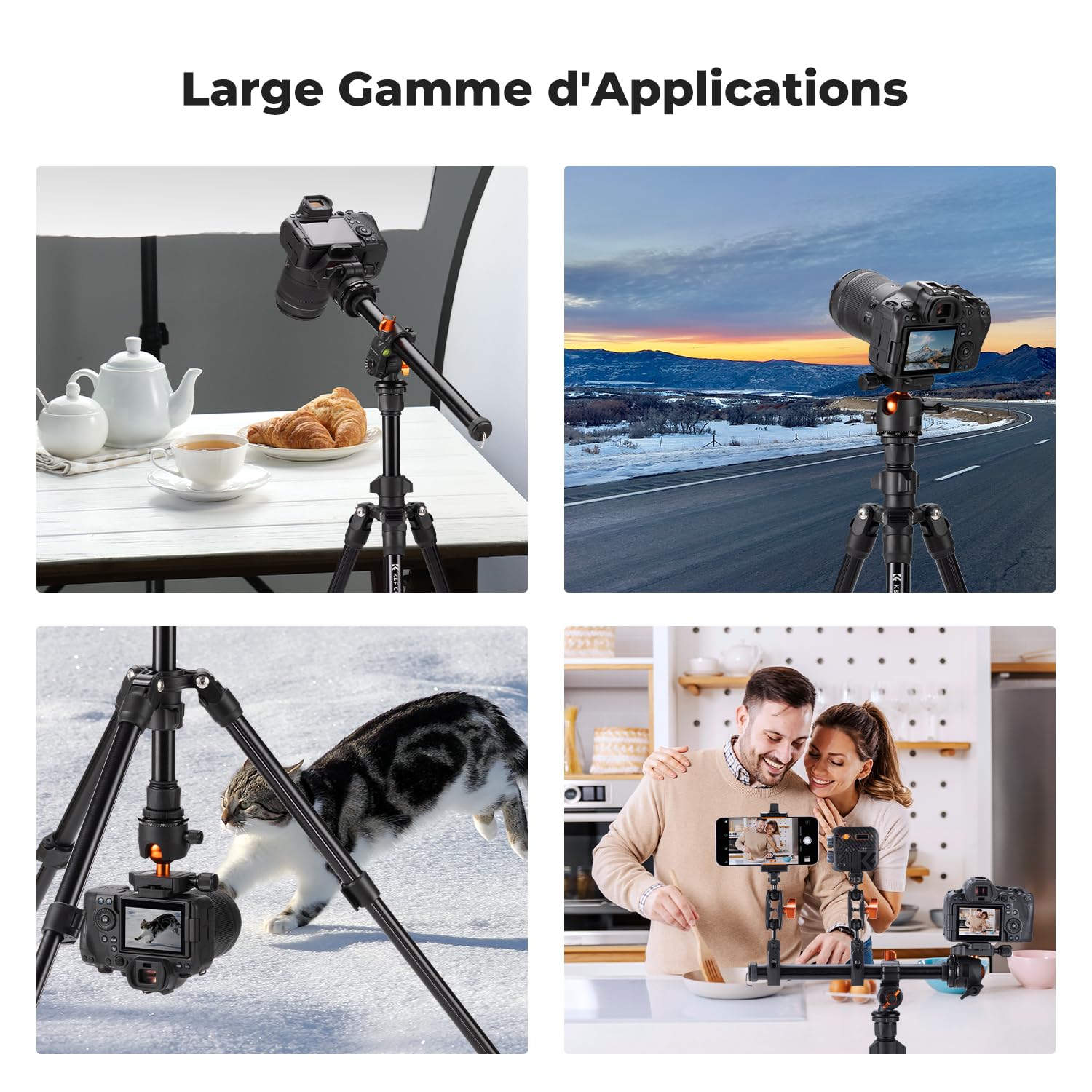 K&F CONCEPT Trépied d'appareil Photo et Smartphone avec Bras d'extension 195cm, Aluminium léger et Compact, Compatible avec Canon Nikon Sony DSLR iPhone Samsung, Tête sphérique à 360°, 8kg Charge Max