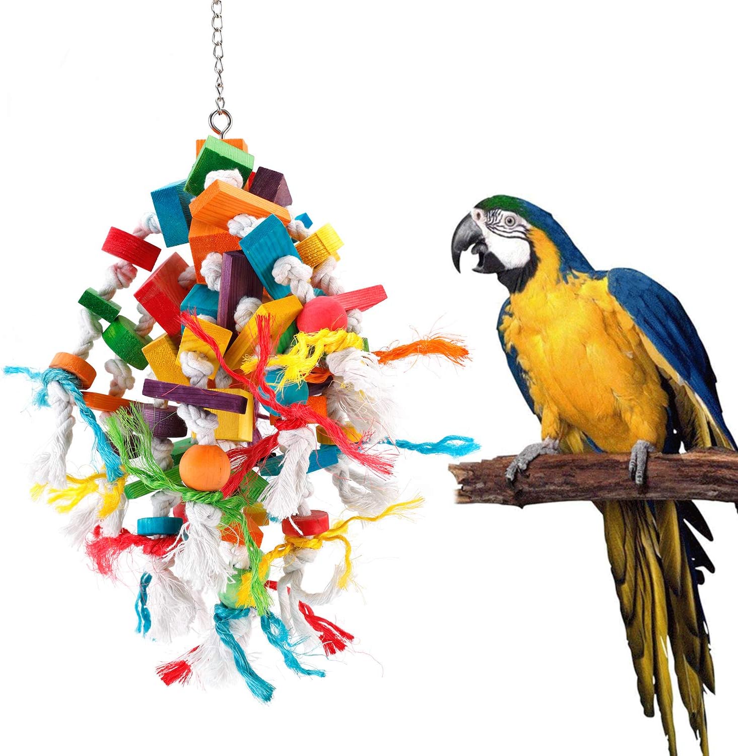 CRMADA Large Parrot Toys, Bird Chewing Toys, Wooden Blocks Tearing Toys for African Grey Cockatoo Cockatiel Macaw Parrot