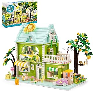 Flower House Building Sets with LED Light, City Lime Tea Shop Model Collectible Display, Creative Toy Gift for Adults Kids Boys Girls Age 6+, Mini Building Blocks (1350 PCS)