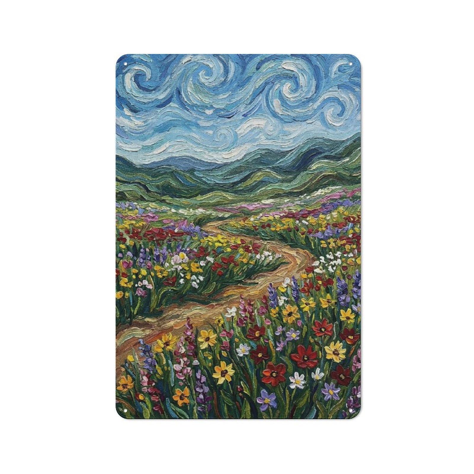 Junmoney Style-20 Tin Wall Plaque 30X20cm With Impressionistic Wildflower Field Painting For Home Office Or Studio, New Home Wall Decor For Home Office Decor Fans