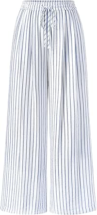PRETTYGARDEN Women's Elastic Waist Floral Palazzo Pants - Lightweight, Wide Leg, Casual Lounge