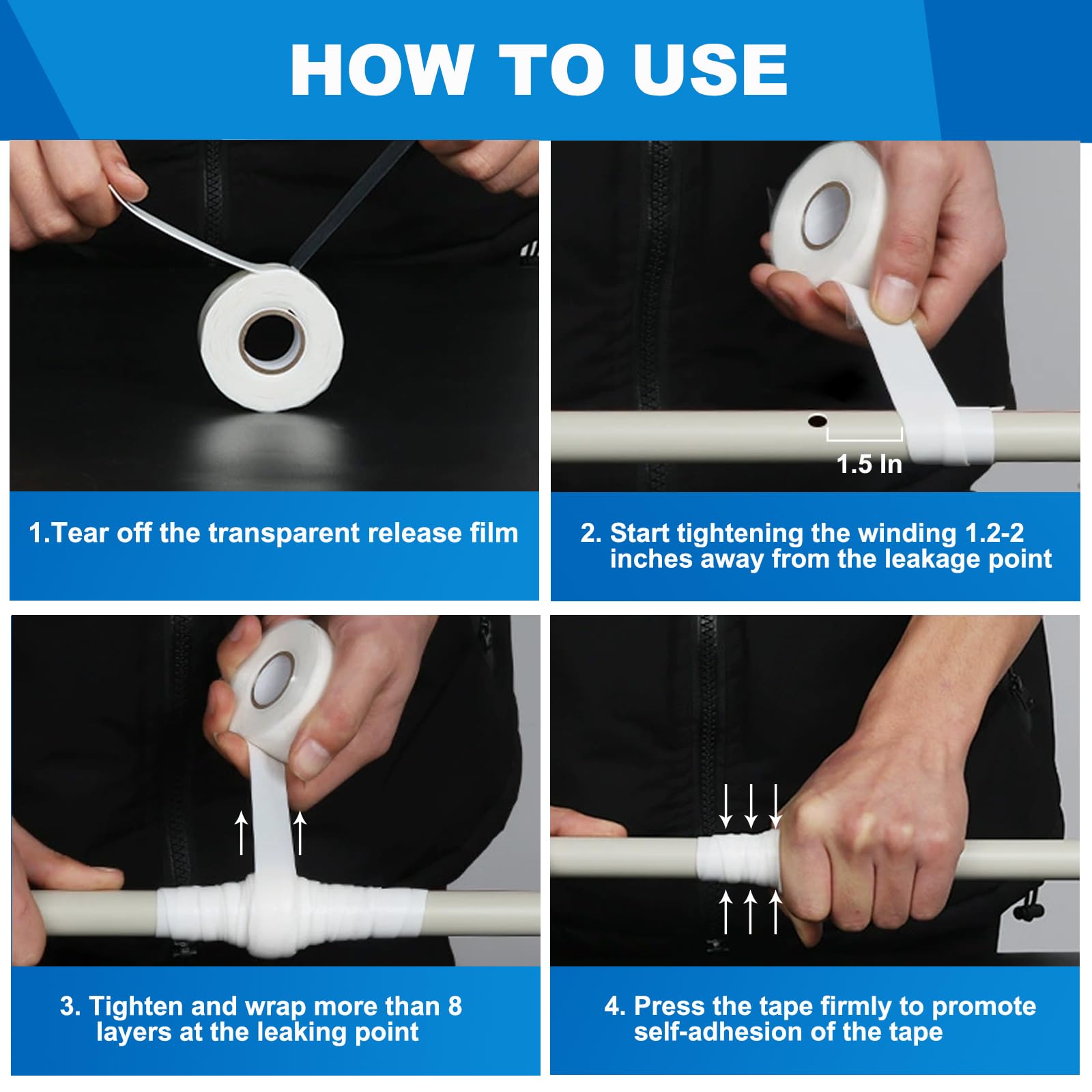 Cinta de silicona autofusible de 1 x 10 pies, cinta de reparación de mangueras, cinta de sellado resistente a prueba de fugas para reparaciones de tuberías y fontanería, envolver cables