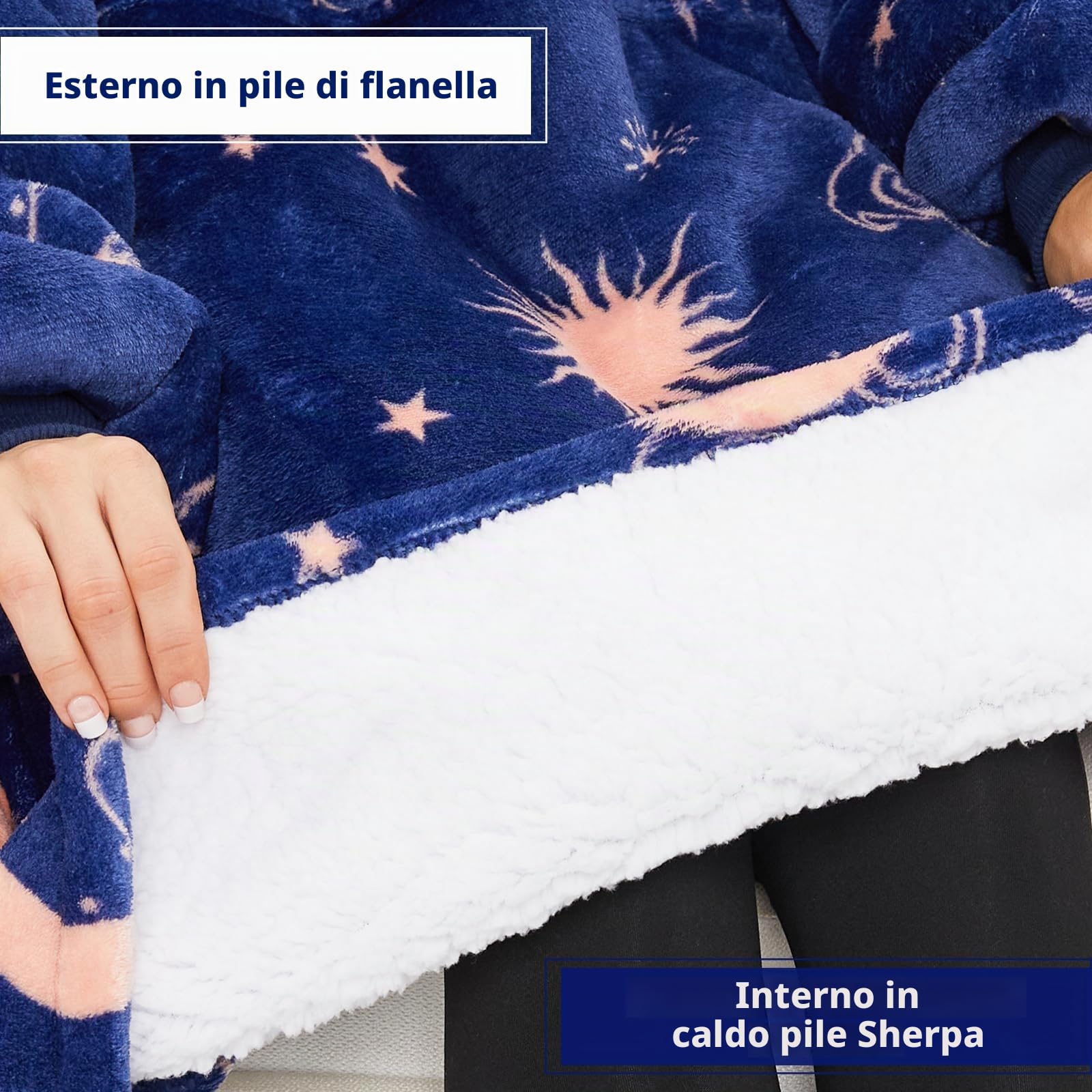 THREE POODLE Felpa Oversize Donna con Maniche e Cappuccio, Felpa Pile Giganti con Maniche